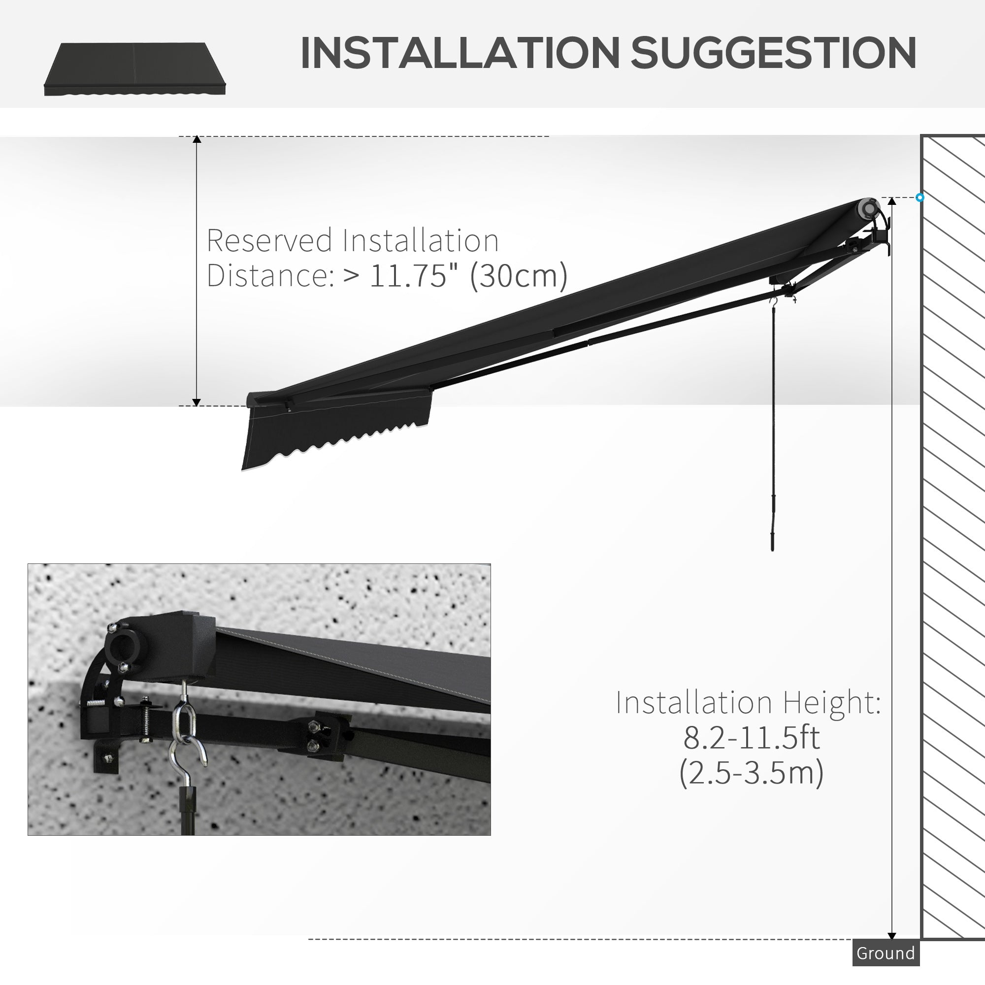 12' x 10' Retractable Awning, 280gsm UV Resistant Sunshade Shelter, for Deck, Balcony, Yard, Black Patio Awnings at Gallery Canada