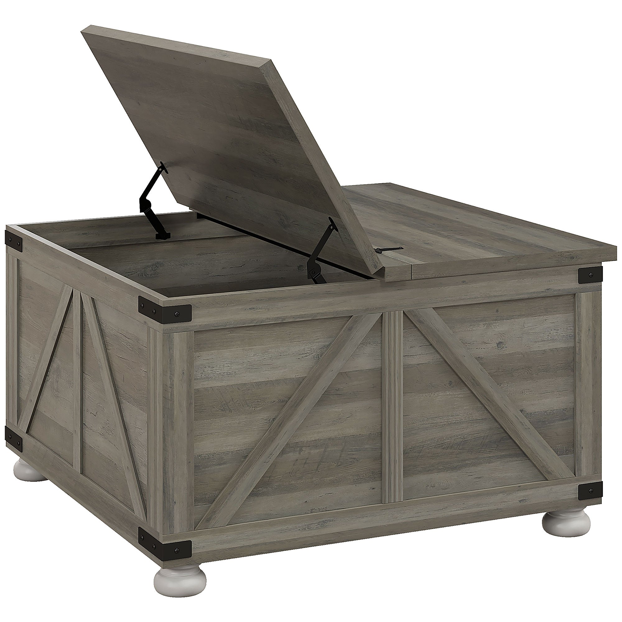 Farmhouse Coffee Table, Square Center Table with Flip-top Lids, Hidden Storage Compartment and Wooden Legs, Grey Coffee Tables   at Gallery Canada