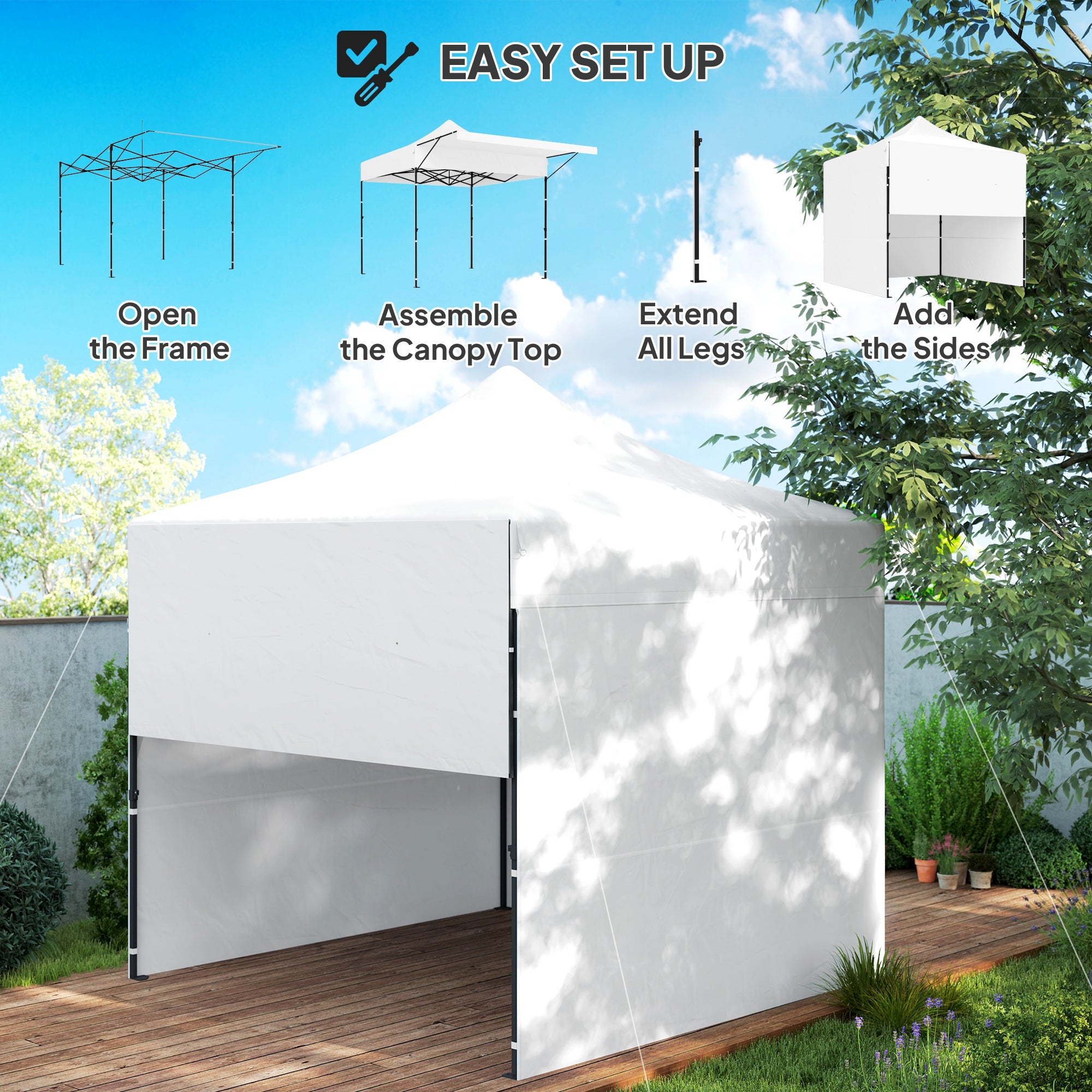 10' x 10' Pop Up Canopy Tent with Awning and Sidewalls, Instant Sun Shelter with Wheeled Bag and Sand Bags Pop Up Canopies at Gallery Canada