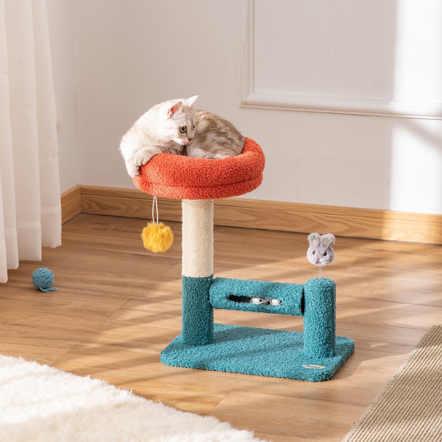 Cat Tree Scratching with Removable Bed Scratching Post Interactive Kitten Toy Dangling Ball Spring Roller Bell Blue Orange Cat Posts   at Gallery Canada