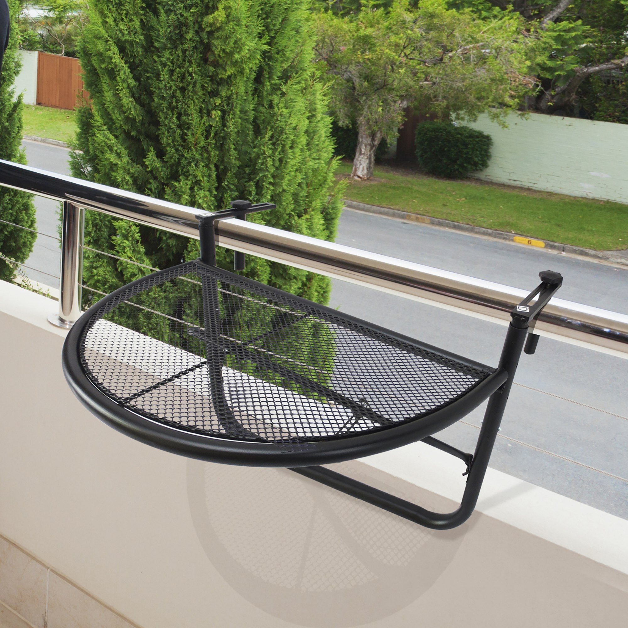 Adjustable Balcony Hanging Rail Table Metal Mounting Mini Wall Desk Storage Rack Outdoor Flower Stand, Black Balcony Table Hanging at Gallery Canada