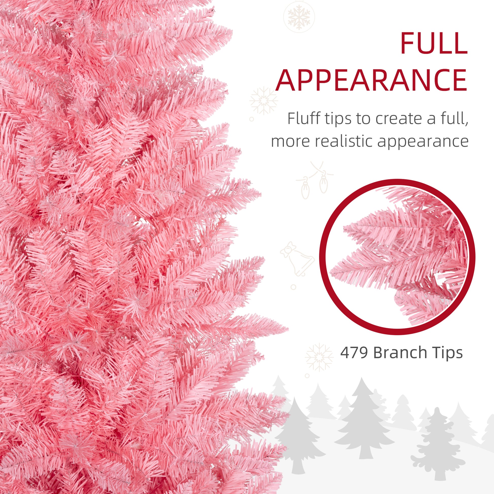 6ft Tall Pencil Artificial Christmas Tree with 479 Branch Tips with Steel Base, Pink Pencil Christmas Trees   at Gallery Canada