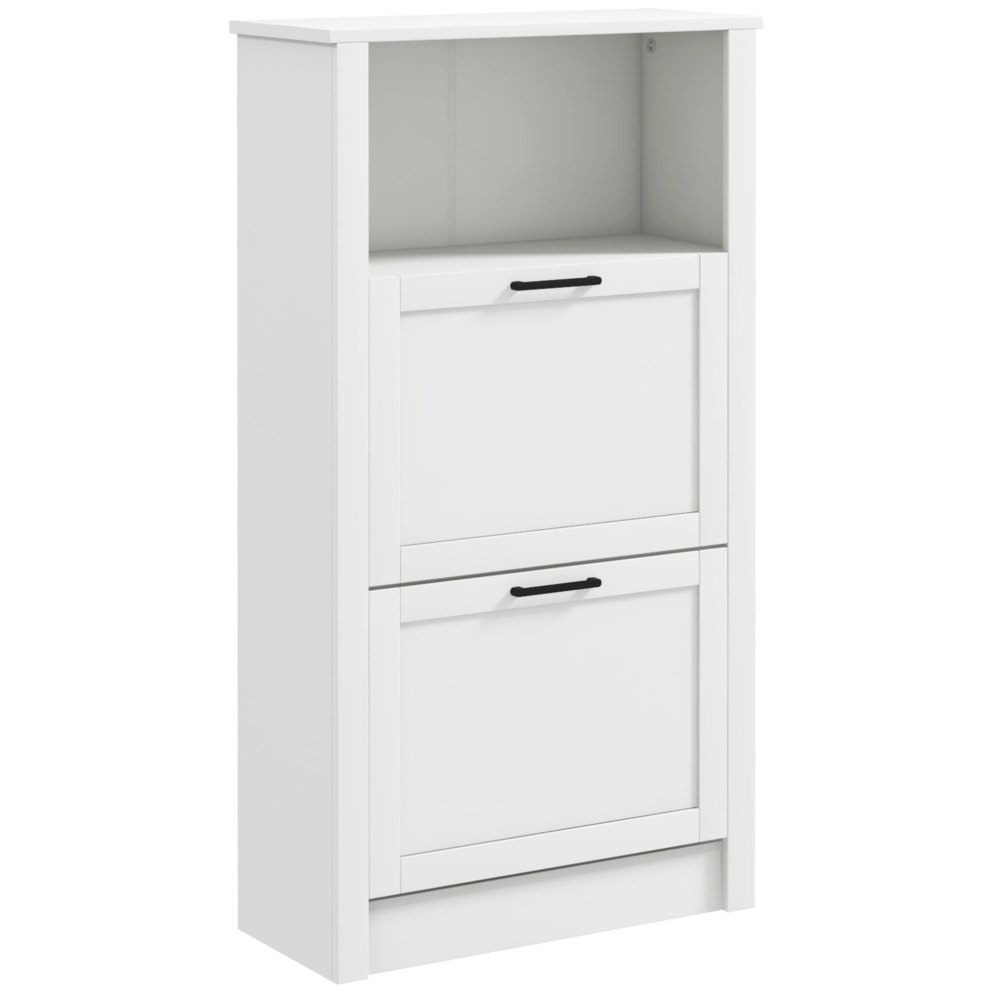 Narrow Shoe Cabinet with Open Shelf and 2 Flip Drawers for 10 Pairs of Shoes, for Entryway, Hallway, White Shoe Storage Cabinets & Racks   at Gallery Canada