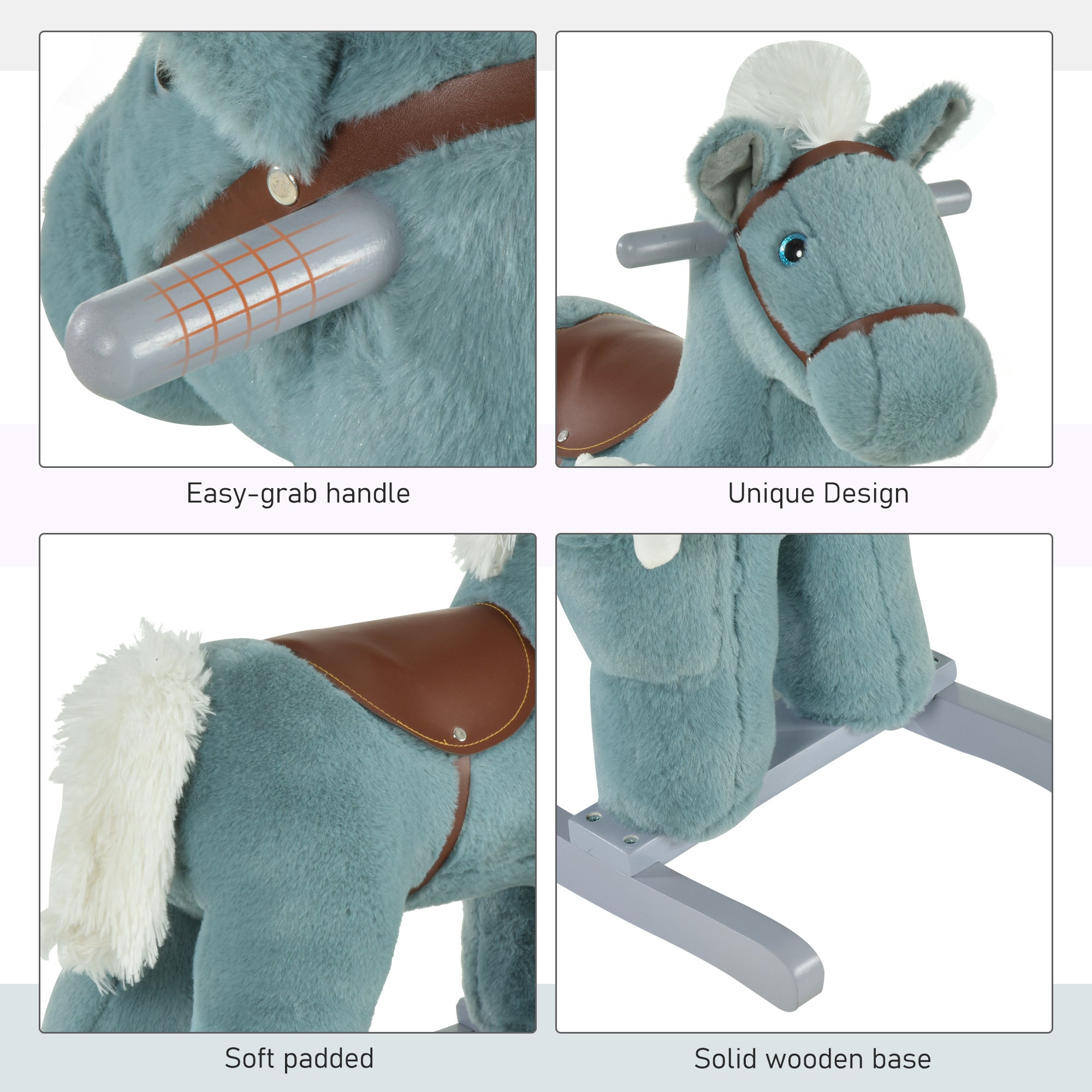 Kids Plush Ride-On Rocking Horse with Bear Toy, Children Chair with Soft Plush Toy &; Fun Realistic Sounds, Blue Rocking Horses at Gallery Canada