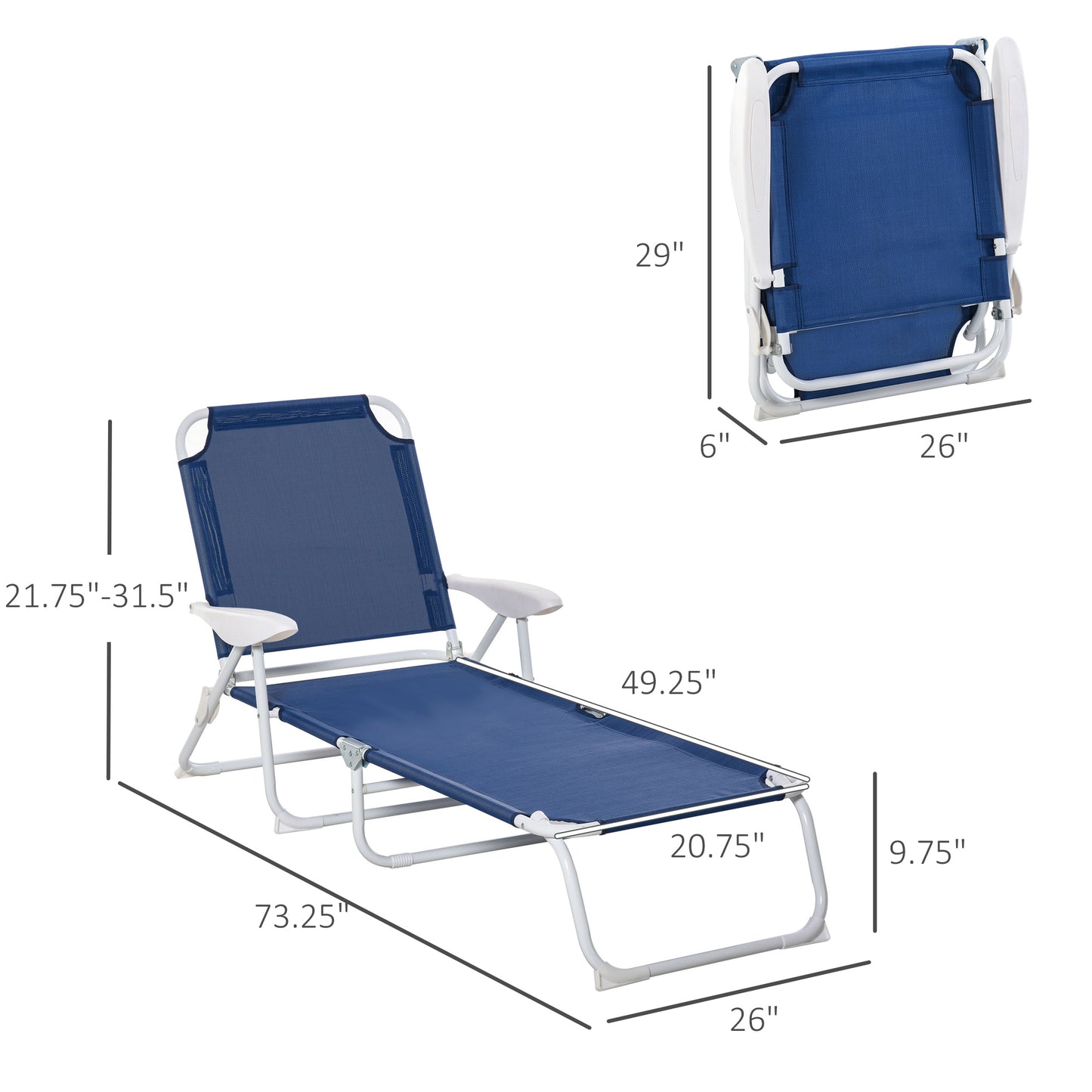 Outdoor Lounge Chair, Patio Garden Folding Chaise Lounge Sun Beach Reclining Tanning Chair with 4-Level Adjustable Backrest, Blue Lounger Chairs   at Gallery Canada