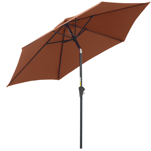 8.5' Round Aluminum Patio Umbrella 6 Ribs Market Sunshade Tilt Canopy w/ Crank Handle Garden Parasol Coffee