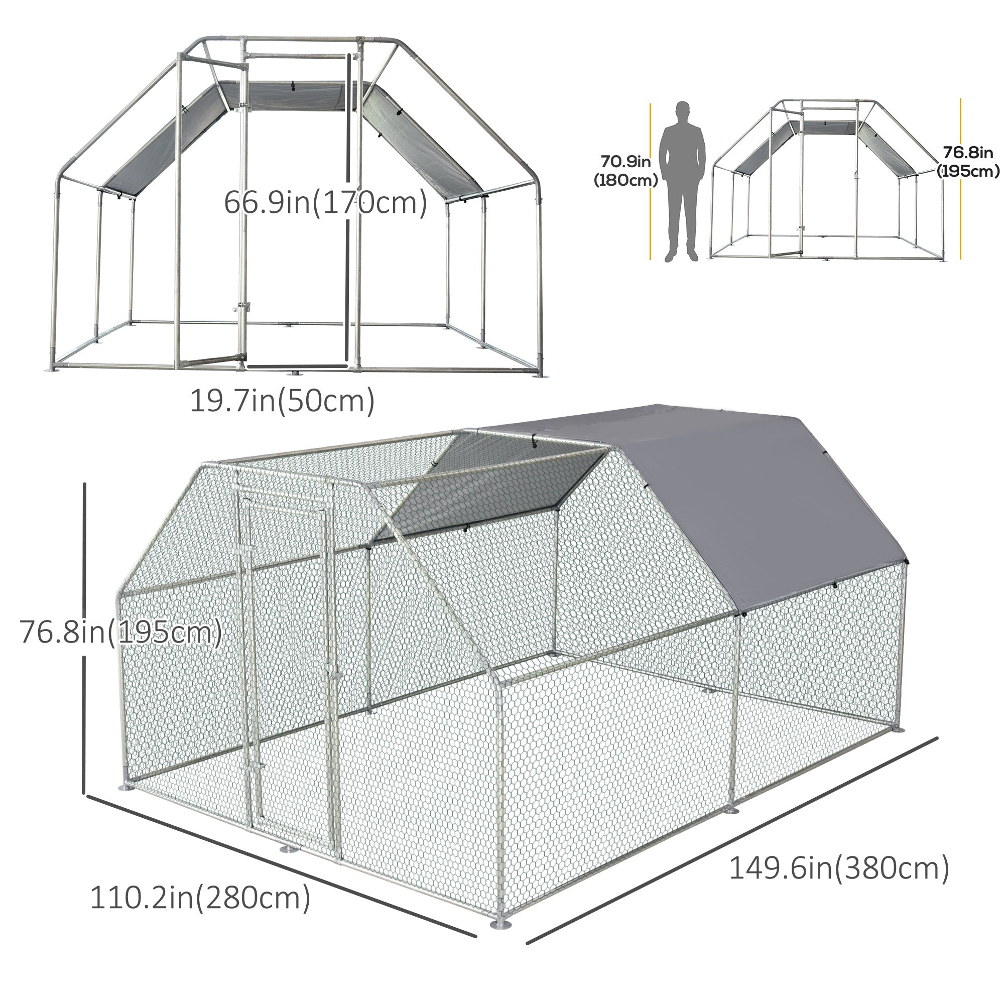 9.2' x 12.5' Metal Chicken Coop, Galvanized Walk-in Hen House, Poultry Cage Outdoor Backyard with Waterproof UV-Protection Cover for Rabbits, Ducks Chicken Coops   at Gallery Canada