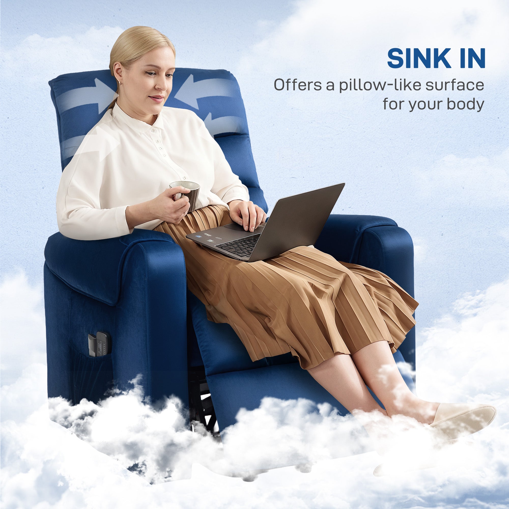 Lift Chair for Elderly, Massage Recliner Chair with 8 Vibration Points, Footrest, Remote Control, Side Pockets Dark Blue Sofas & Reclining Chairs at Gallery Canada