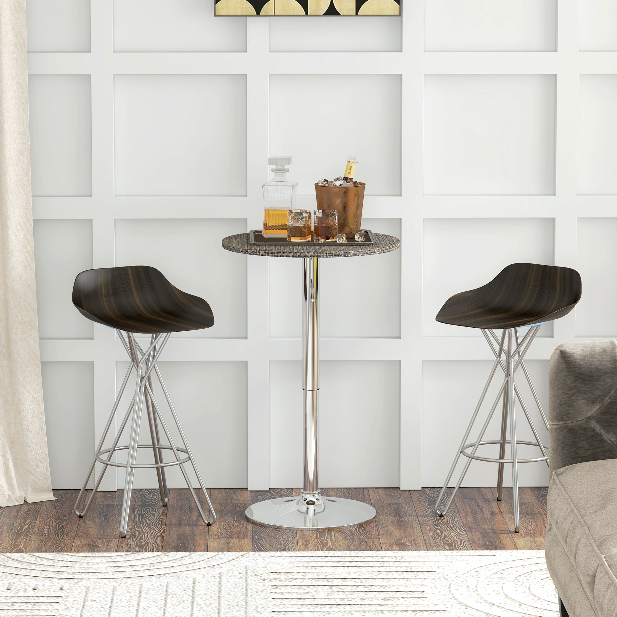 Adjustable Bar Table for 2, Round Pub Table with PE Rattan Top and Steel Base for Home Bar, Small Dining Room, Brown Bar Tables at Gallery Canada