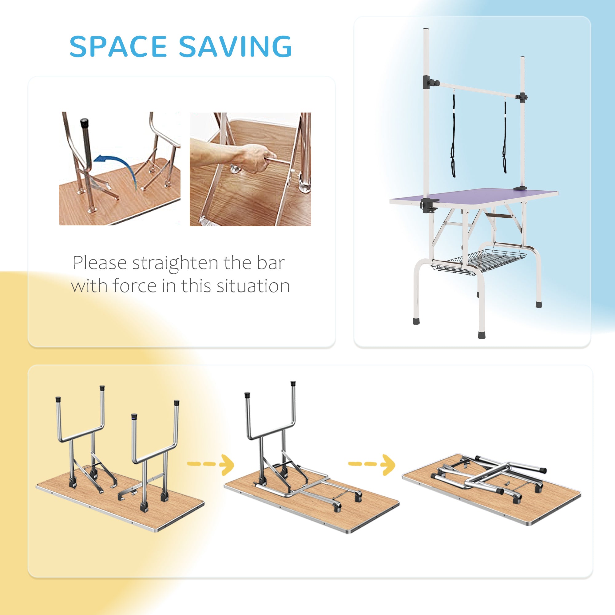 Adjustable Dog Grooming Table with 2 Safety Slings, Storage Basket, Purple Dog Grooming Tables at Gallery Canada