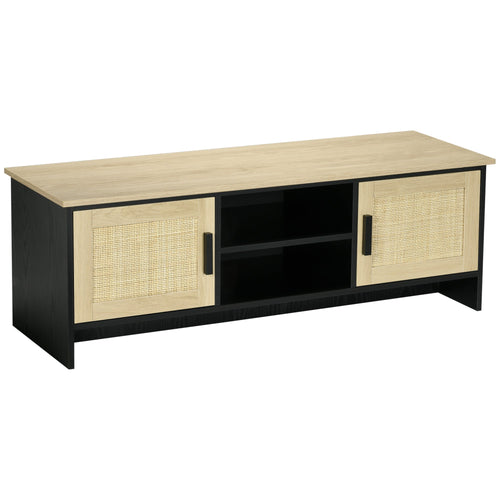 TV Stand for 60 inches, TV Cabinet with 2 Shelves, 2 Cable Managements and 2 Rattan Door Cabinets, Natural