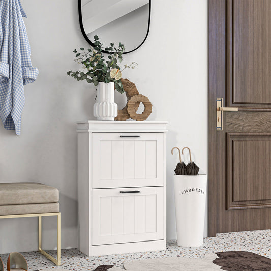 Shoe Storage Cabinet with 2 Flip Drawers and Adjustable Shelves, Narrow Shoe Cabinet for 10 Pairs of Shoes, White Shoe Storage Cabinets & Racks White  at Gallery Canada