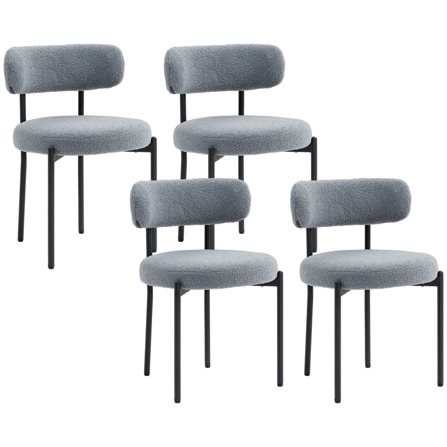 4 Pieces Kitchen Chairs, Modern Dining Chairs w/ Berber Fleece Upholstery and Steel Legs for Living Room, Grey Dining Chairs   at Gallery Canada