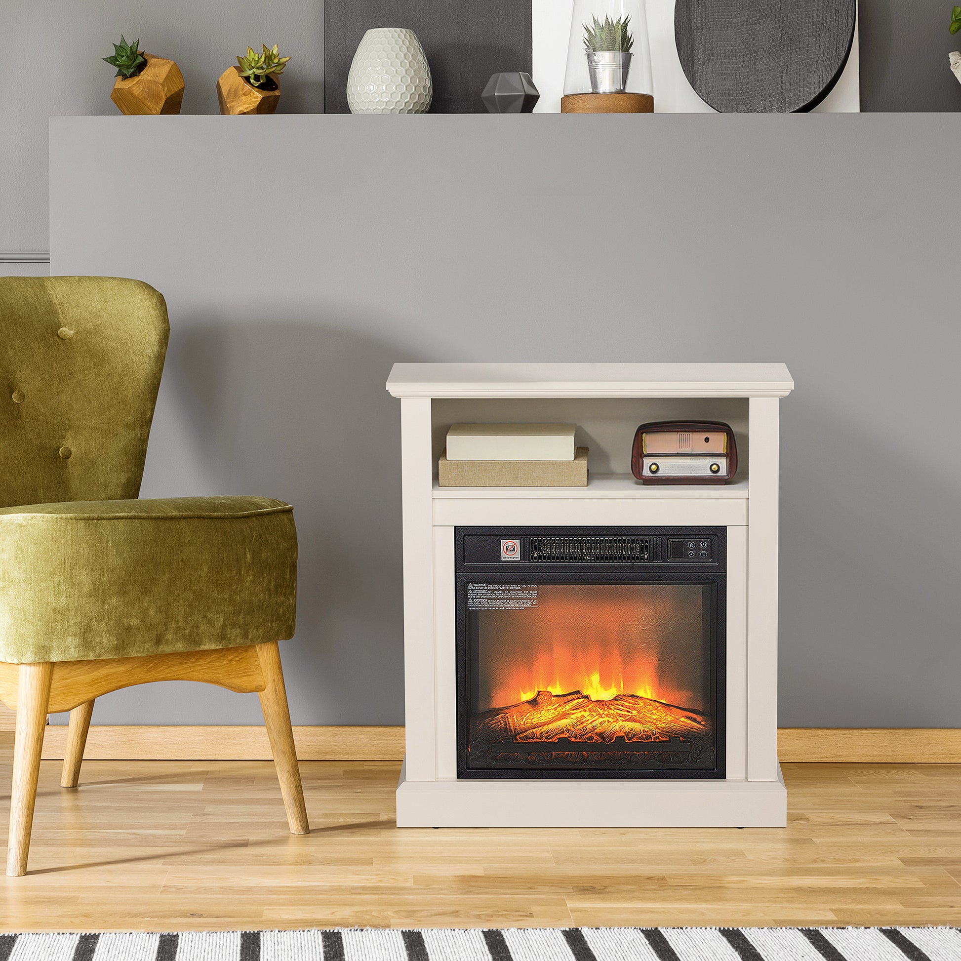 27" Freestanding Electric Fireplace with Mantel, 1400W Replaceable Fireplace Insert Heater with Timer, White Electric Fireplaces White  at Gallery Canada