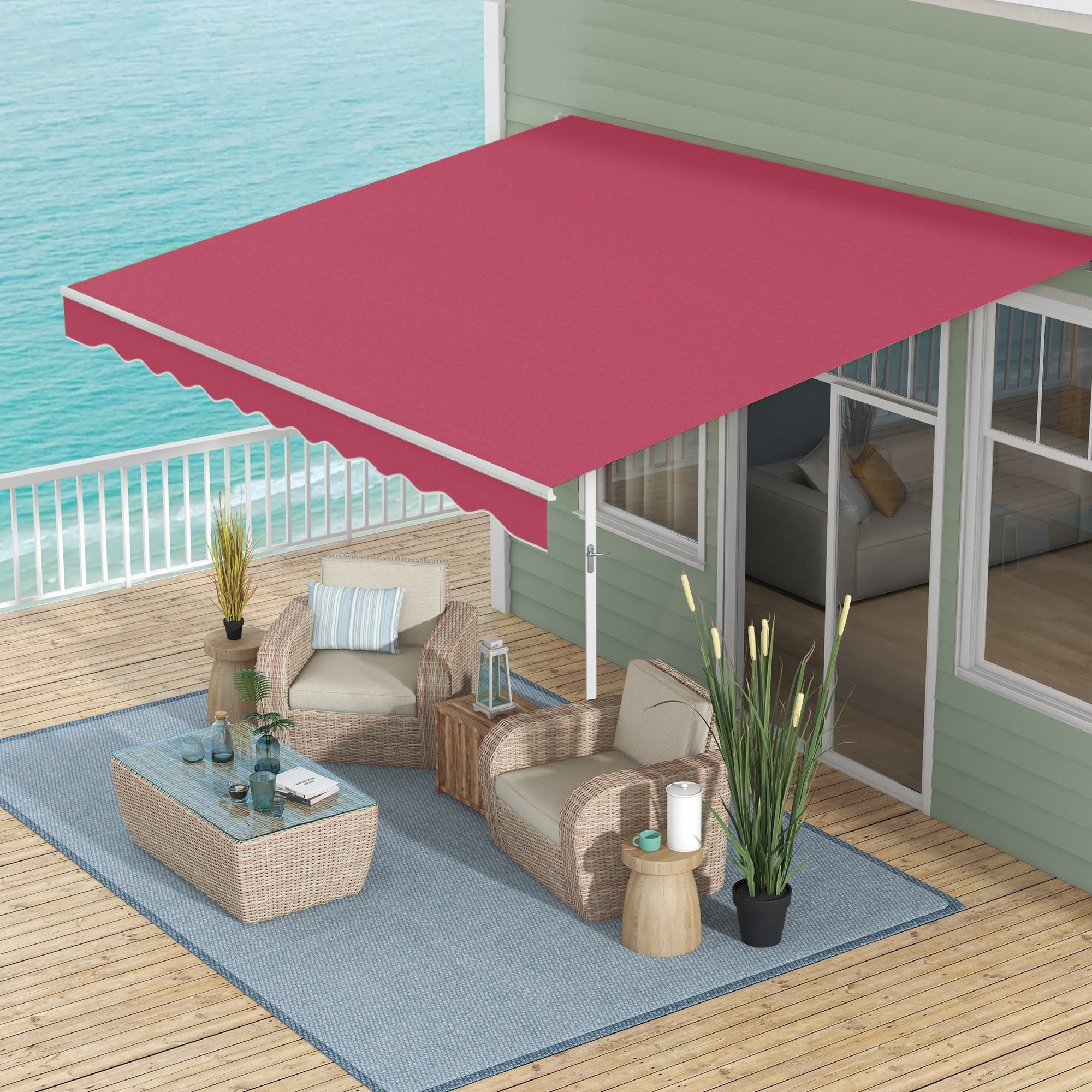 10' x 8' Manual Retractable Awning, Sun Shade Shelter Canopy, with Aluminum Frame and UV Protection for Patio Deck Yard Window Door, Wine Red Deck Awnings at Gallery Canada