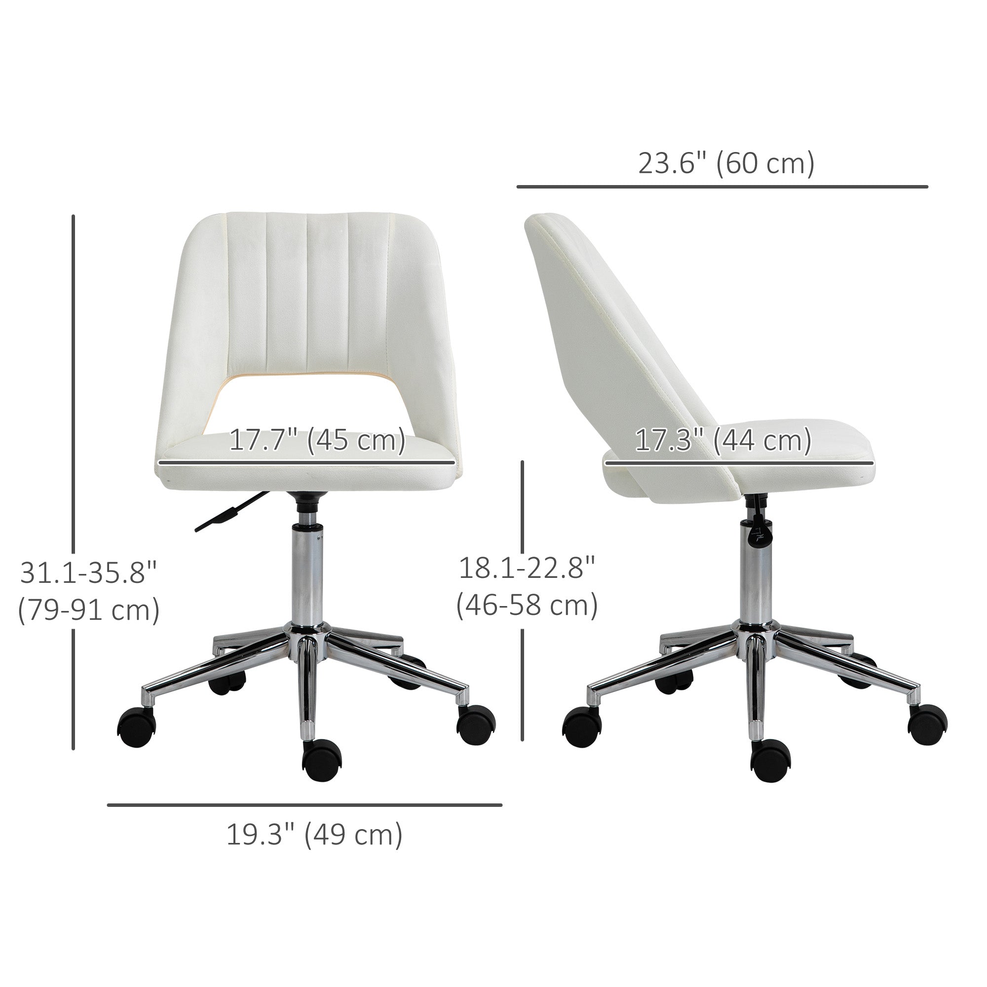 Mid Back Office Chair Velvet Fabric Swivel Scallop Shape Computer Desk Chair, Cream White Office Chairs at Gallery Canada