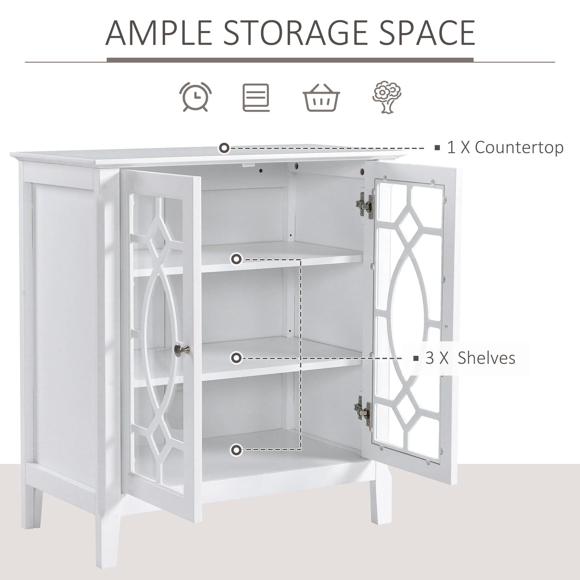 Sideboard Display Cabinet with Double Framed Glass Doors, 2 Adjustable Shelves, and Elevated Base, White Bar Cabinets   at Gallery Canada