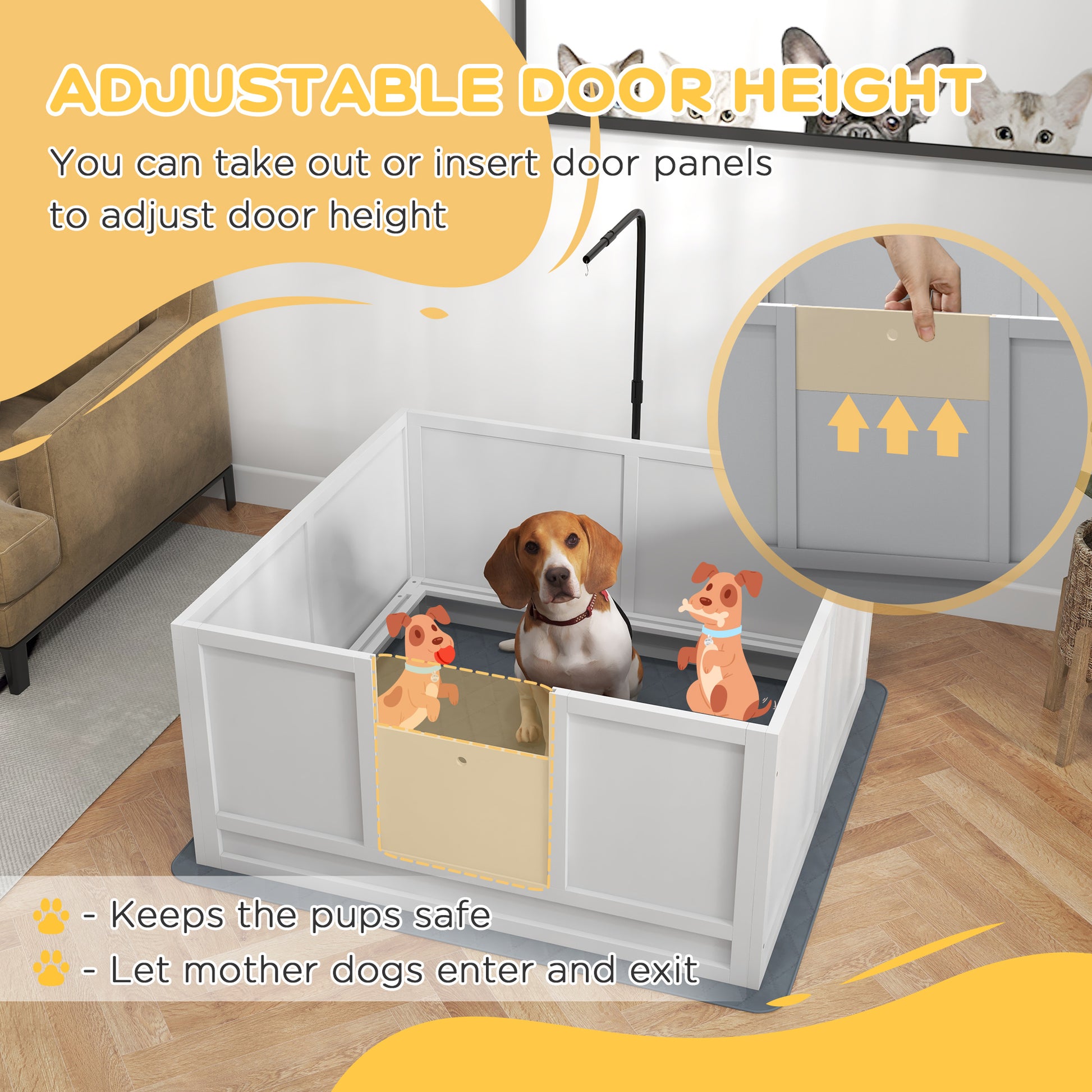 Whelping Box for Dogs with Retractable Light Stand, Waterproof Pad, Rail, Adjustable Height Door, 41" x 39" Houses, Kennels & Pens   at Gallery Canada