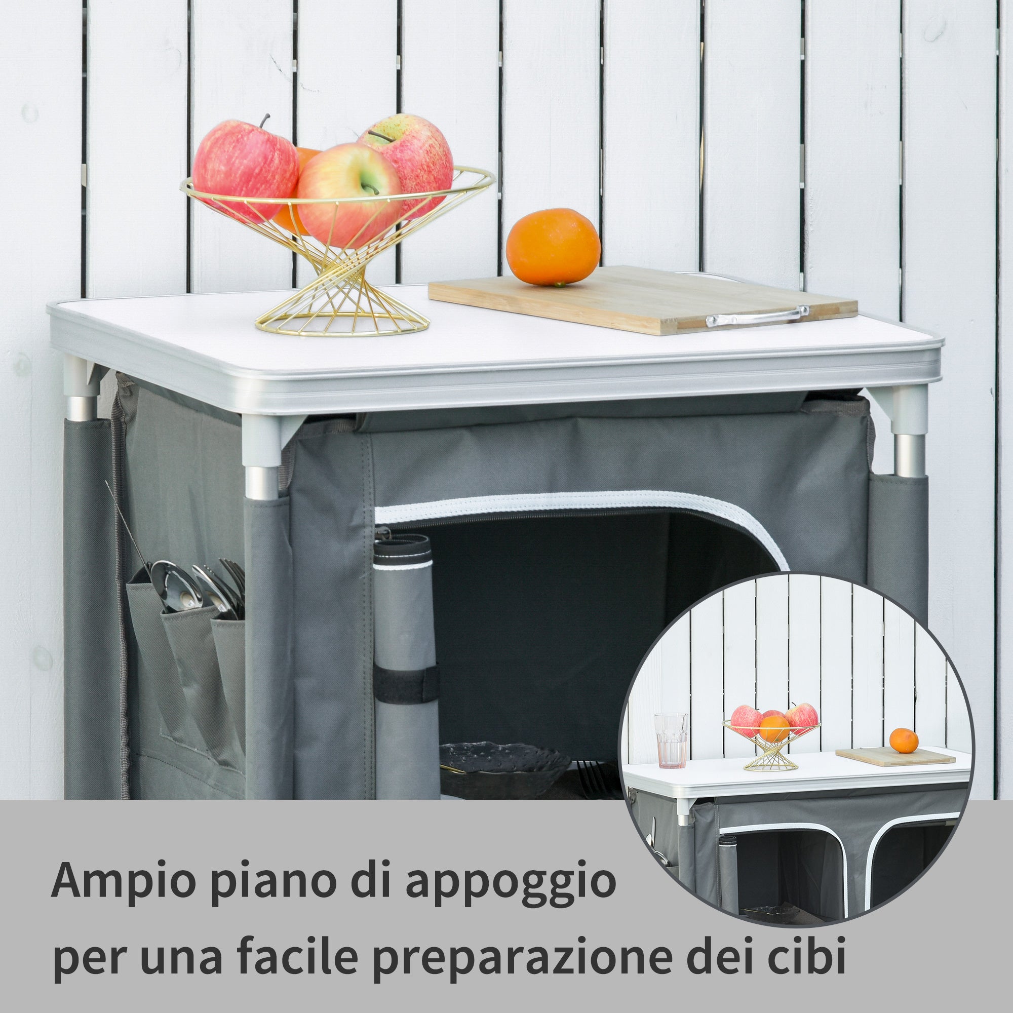 Camping Kitchen Station, Aluminum Camping Table Cook Cupboard with 2-Shelf and Carrying Bag for BBQ Party Picnics, Grey Picnic Tables & Camping Chairs at Gallery Canada