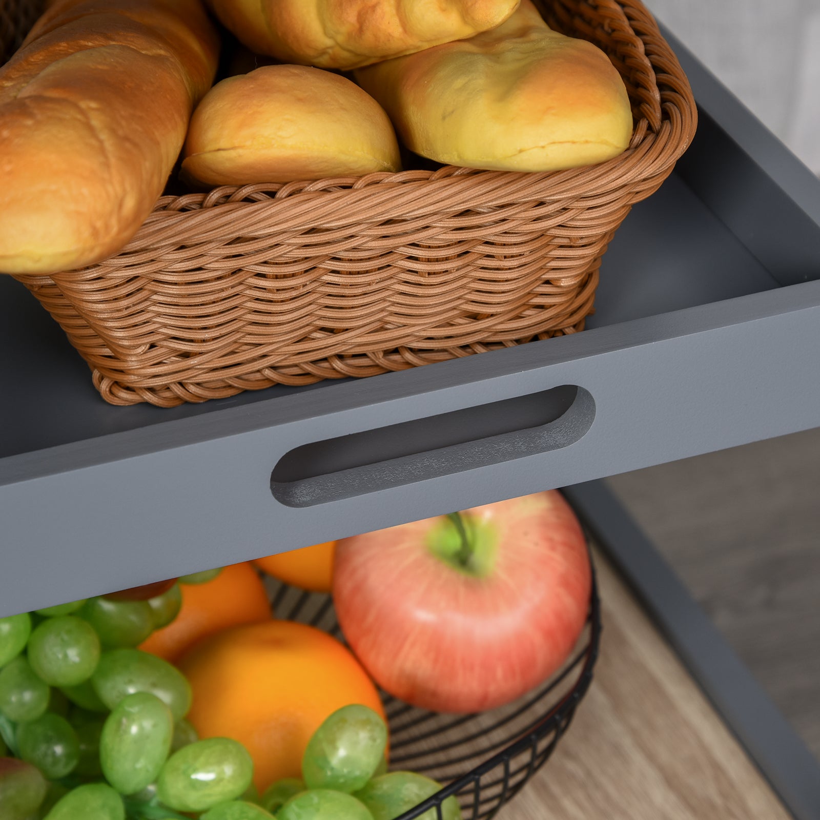 Kitchen Island Rolling Trolley Utility Serving Cart with Drawer Grey Kitchen Islands & Kitchen Carts at Gallery Canada