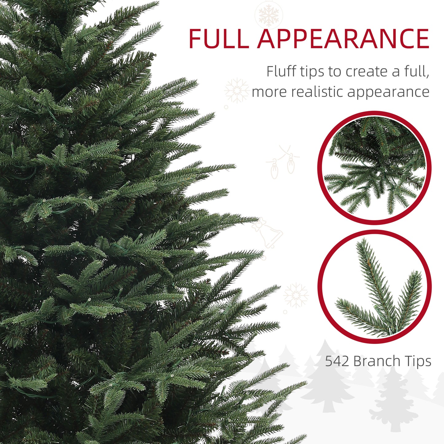 5ft Prelit Artificial Christmas Tree with 542 Tips, Warm White LED Lights, Steel Base, Hinged Xmas Tree, Auto Open Pre Lit Christmas Trees   at Gallery Canada