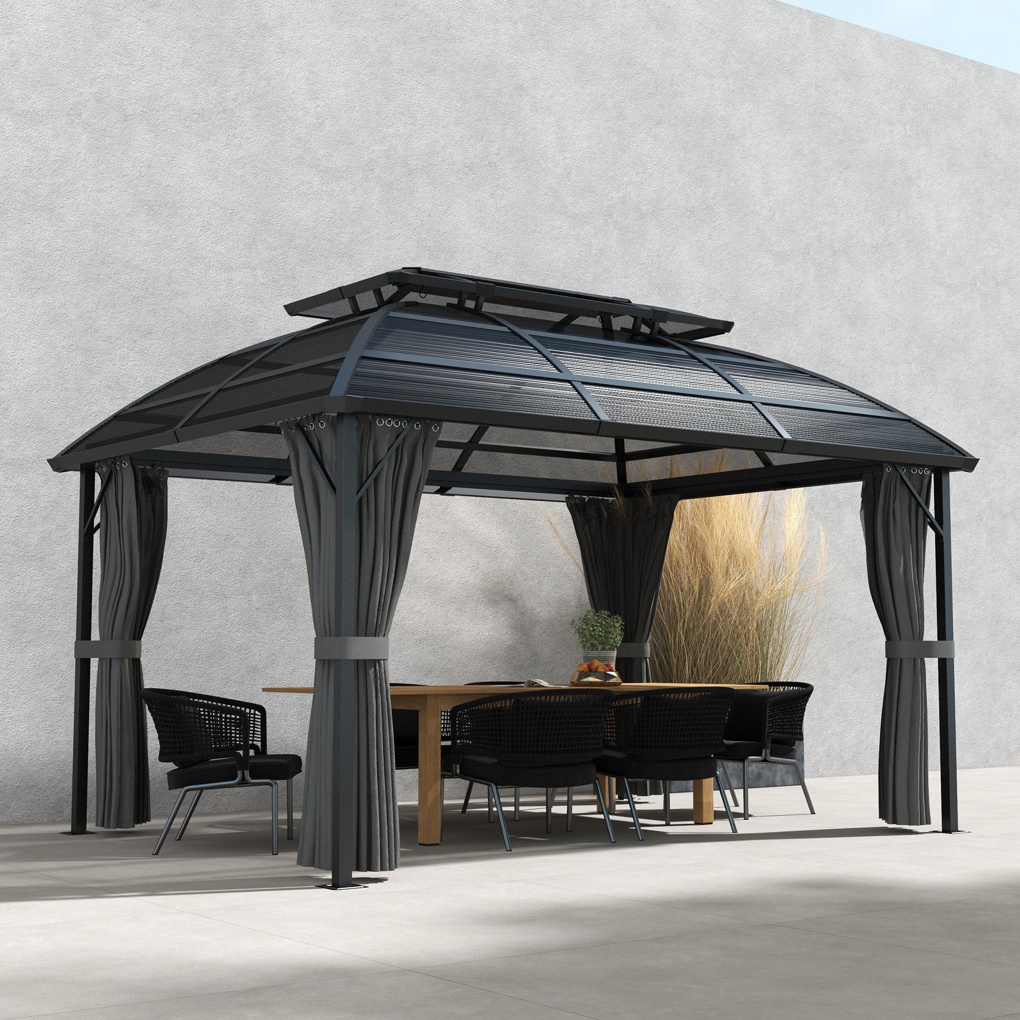 13' x 10' Patio Gazebo, Double Roof Outdoor Gazebo Canopy Shelter with Curtains and Aluminium Frame for Garden, Black Gazebos at Gallery Canada