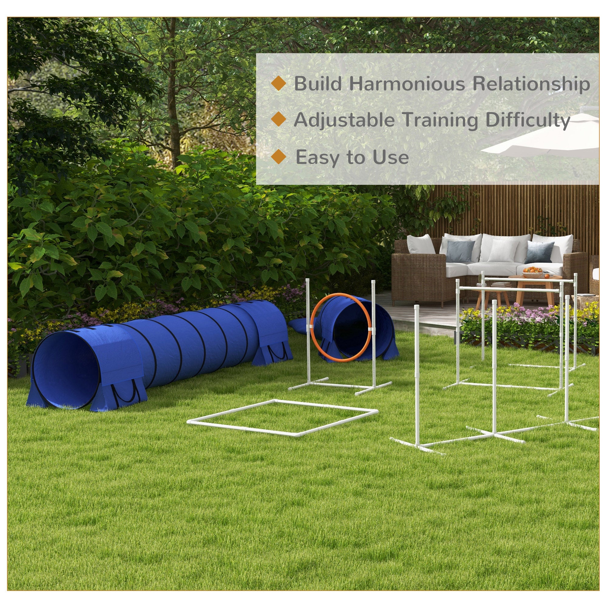 7 Pcs Dog Agility Kit w/ Tunnels, Weave Poles, Adjustable Hurdles, Jump Ring, Pause Box, Whistle, Carry Bag, Blue Dog Agility Training Equipment at Gallery Canada