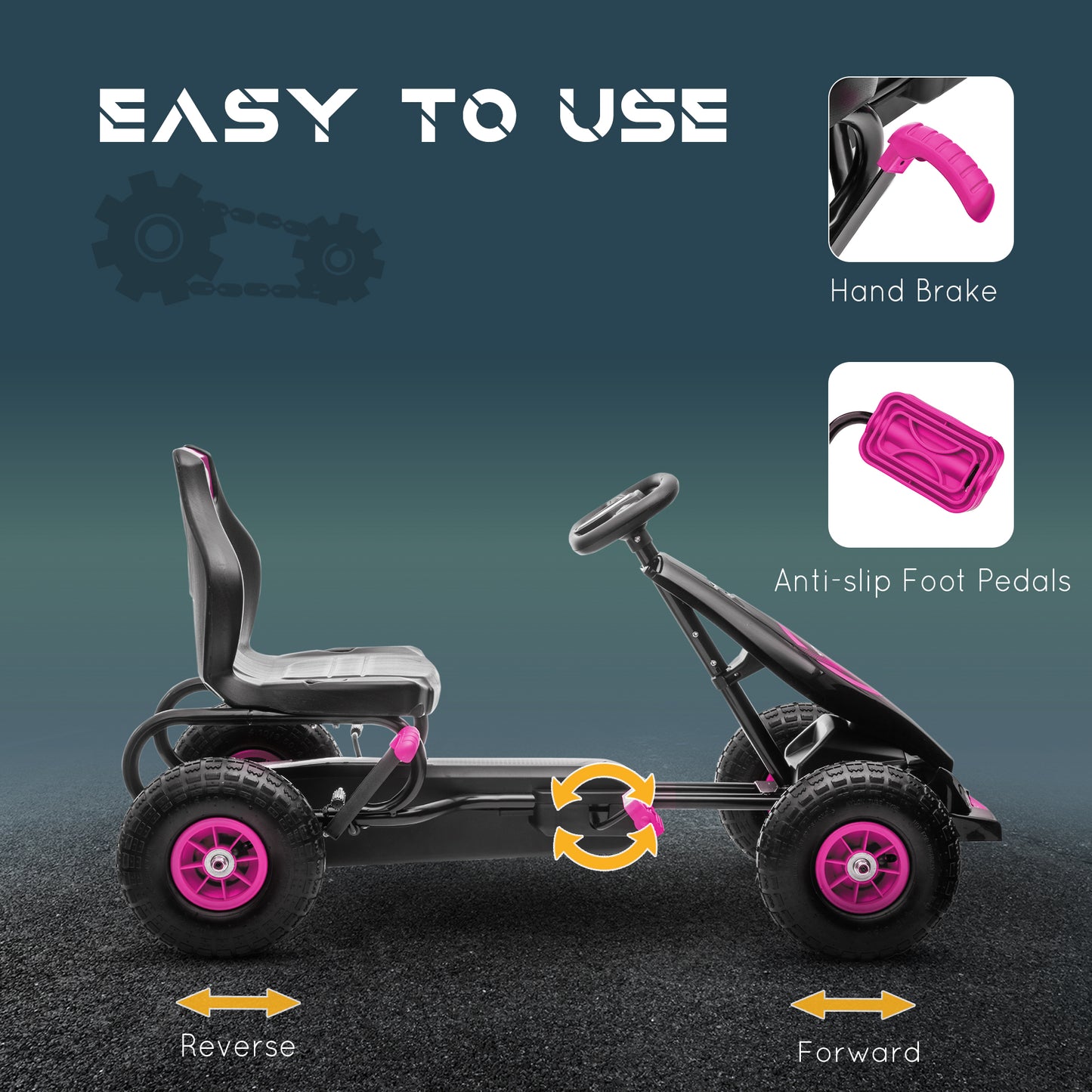 Pedal Go Kart w/ Adjustable Seat, Rubber Wheels Shock Absorb, Pink Pedal Go Karts for Kids   at Gallery Canada