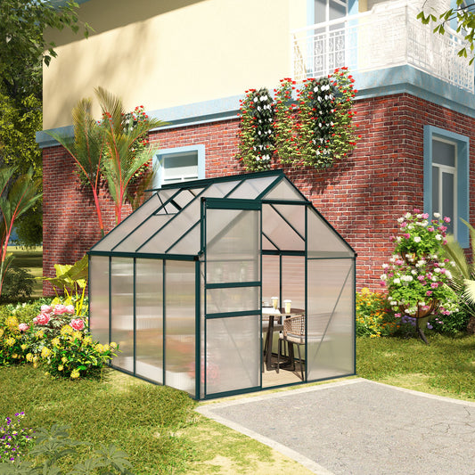 6' x 8' x 6.5' Polycarbonate Greenhouse, Walk-in Green House with Adjustable Roof Vent Galvanized Base Sliding Door Rain Gutter for Outdoor Garden Backyard, Green Walk In Greenhouses at Gallery Canada