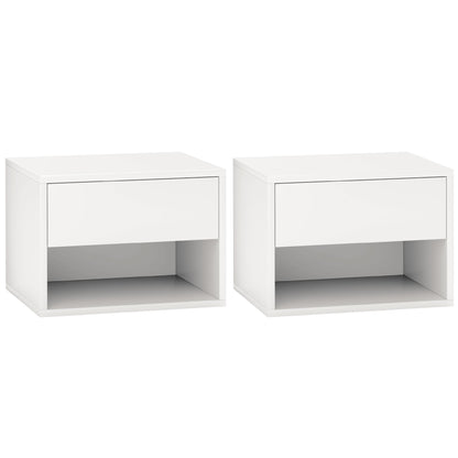 Floating Nightstand Set of 2, Wall Mounted Bedside Table with Drawer for Bedroom, White Bedside Tables   at Gallery Canada