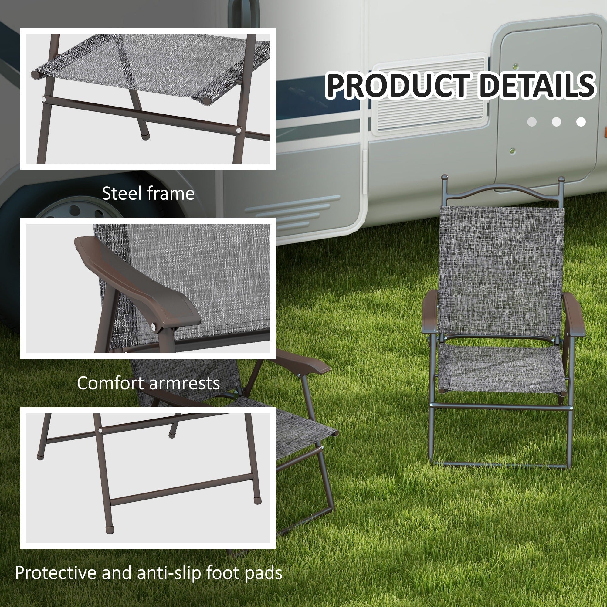 2 Pieces Folding Patio Camping Chairs Set, Sports Chairs for Adults with Armrest, Mesh Fabric Seat for Lawn Patio Chairs at Gallery Canada