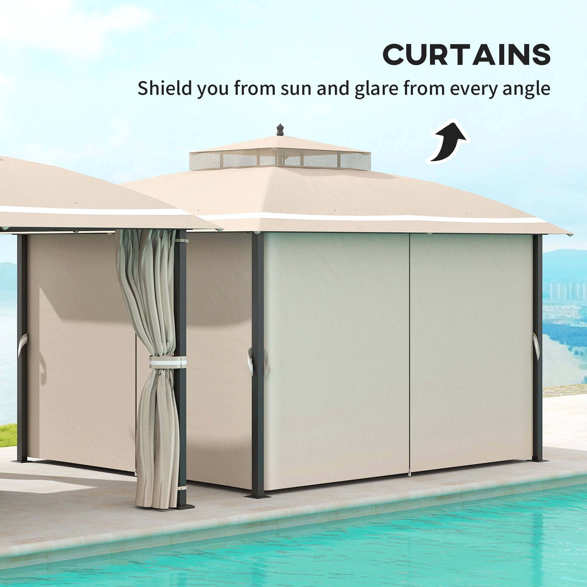 10' x 12' Outdoor Gazebo, Double Roof Patio Gazebo Canopy with Netting and Curtains for Garden, Lawn, Backyard, Deck Gazebos at Gallery Canada
