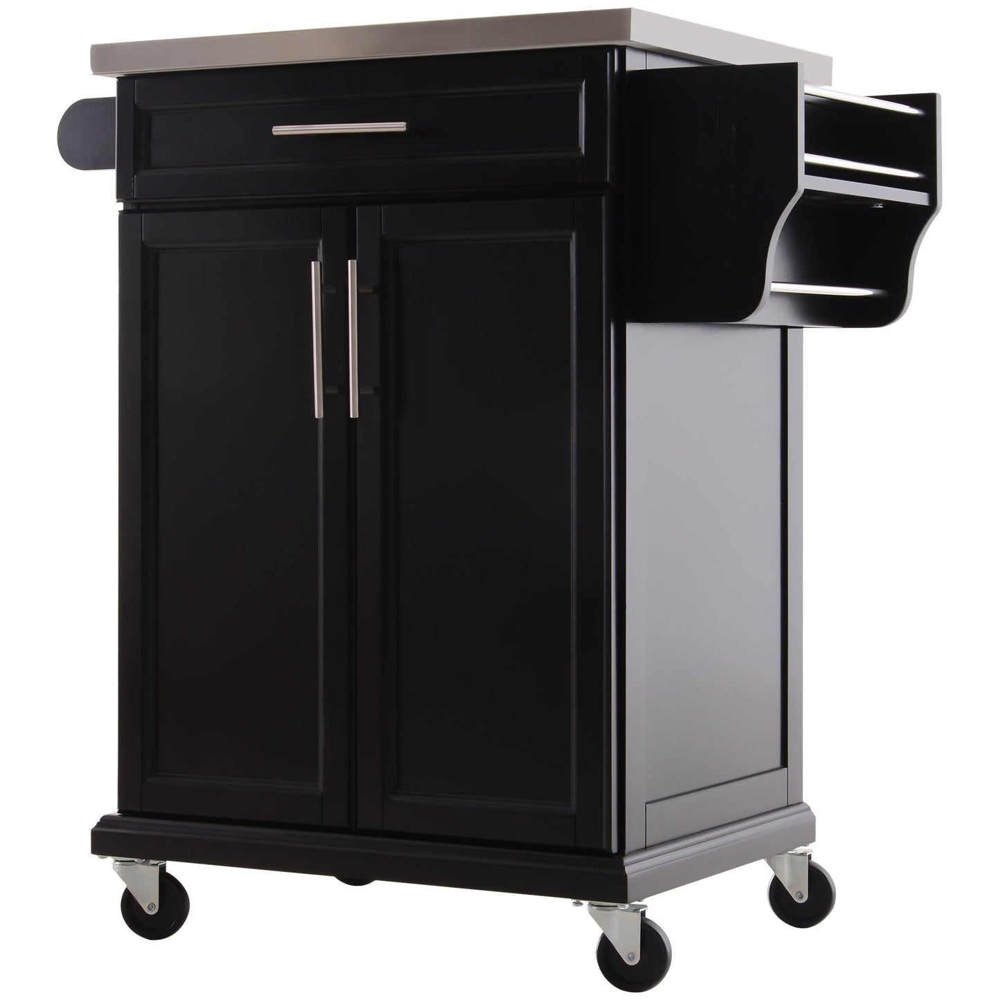 Rolling Kitchen Island, Kitchen Serving Cart with Stainless Steel Table Top on Wheels, Black Kitchen Islands & Kitchen Carts   at Gallery Canada