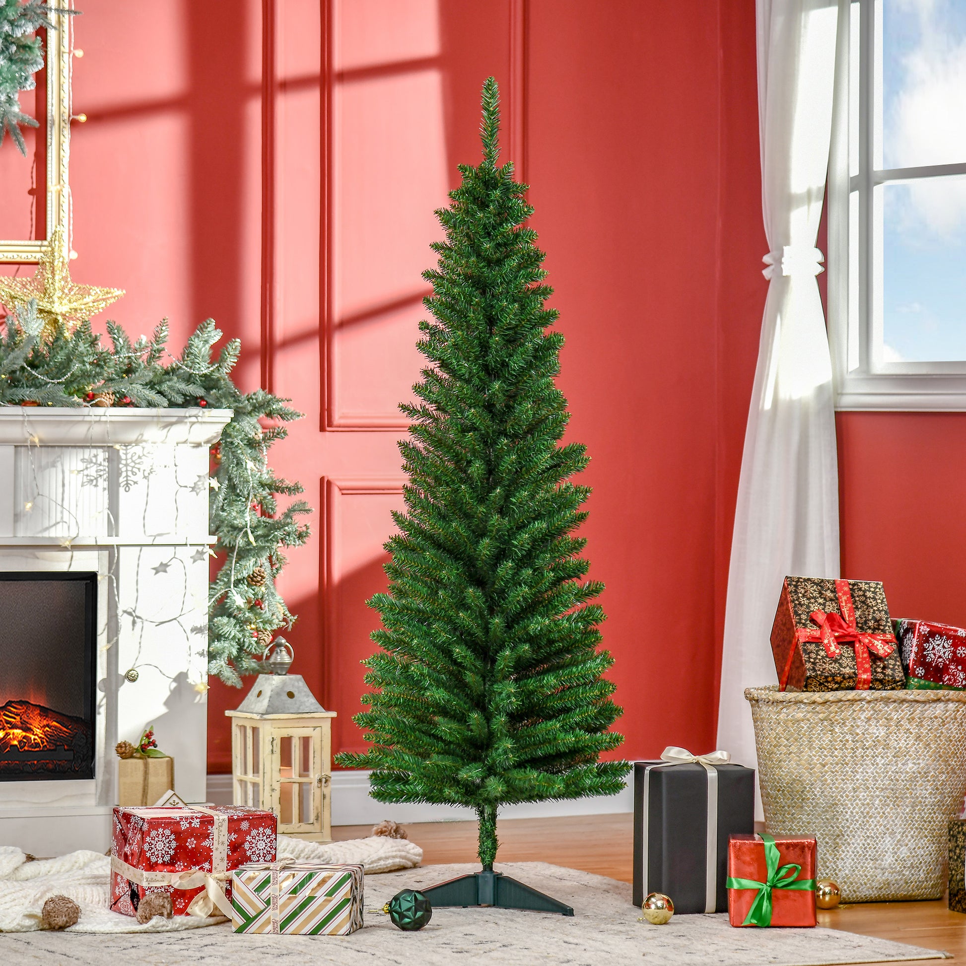 5FT Artificial Christmas Tree, Pencil Christmas Tree with Realistic Branches, Stable Stand, Green Pencil Christmas Trees Green  at Gallery Canada