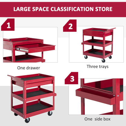 Rolling Tool Cart 3 Tray 1 Drawer Storage Chest Garage Utility Red - Gallery Canada