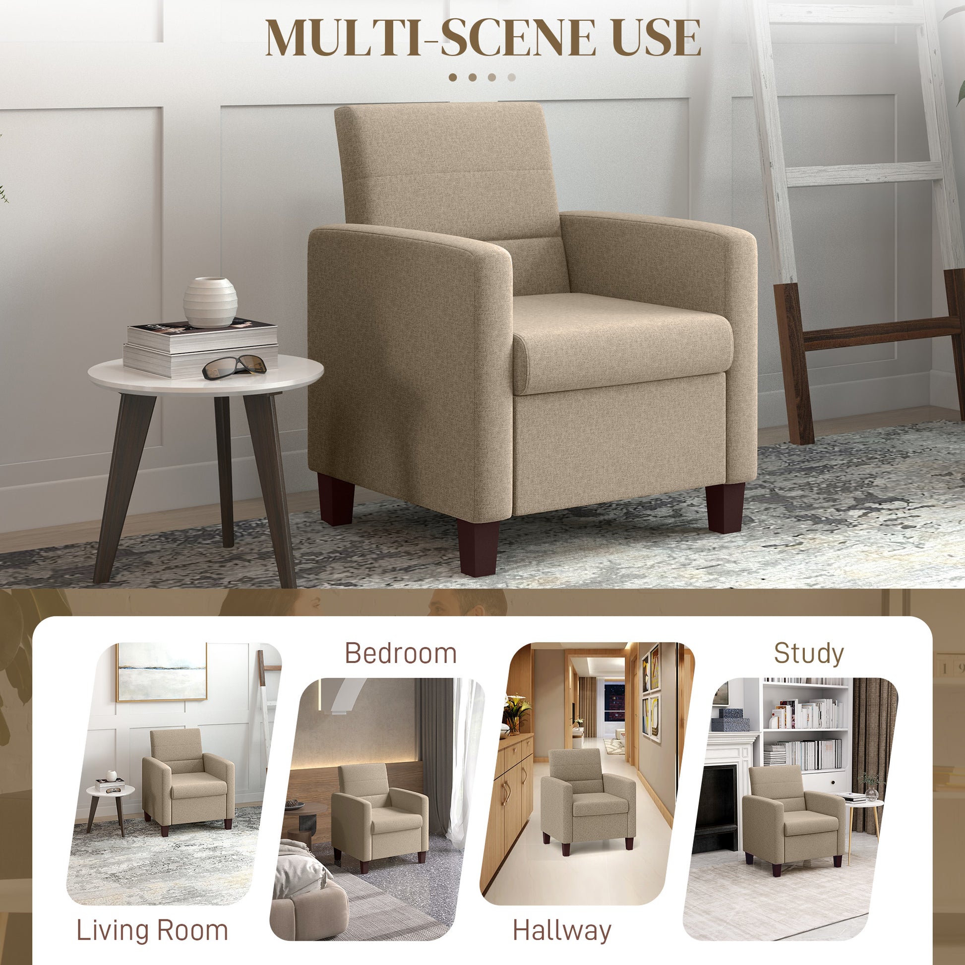 Fabric Accent Chair, Modern Armchair with Seat Cushion and Non-Slip Pads for Living Room, Bedroom, Light Brown Accent Chairs at Gallery Canada