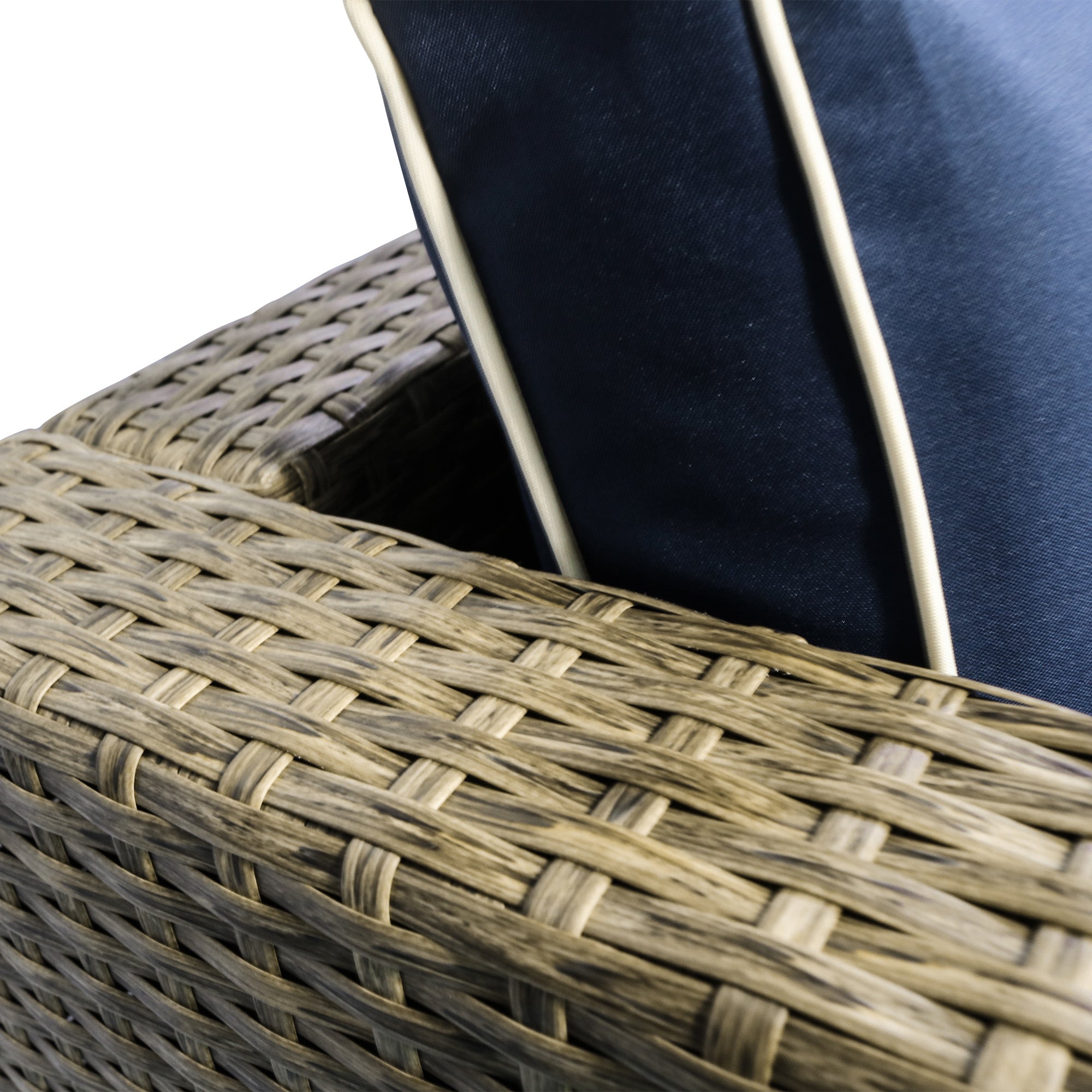 6 Pieces Outdoor PE Rattan Wicker Patio Furniture Sofa Set with Thick Cushions, Deluxe Garden Sectional Couch with Glass Top Table, Yellow and Navy Blue Patio Furniture Sets at Gallery Canada