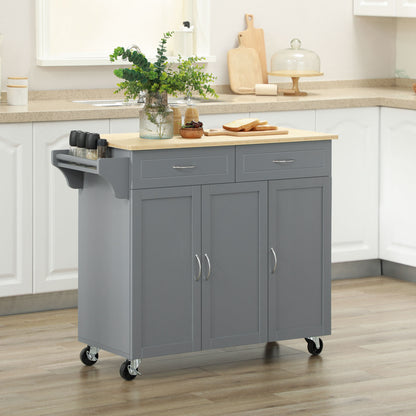 Kitchen Cart with Storage, Rolling Kitchen Island on Wheels with Bamboo Countertop, Drawers, Cabinets, 3 Doors, Grey Kitchen Islands & Kitchen Carts Grey  at Gallery Canada