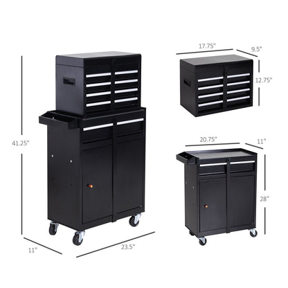 Rolling Tool Cabinet 2 in 1 Top Chest Storage Box 5 Drawers with Pegboard and Adjustable Shelf, Black Tool Organizers   at Gallery Canada