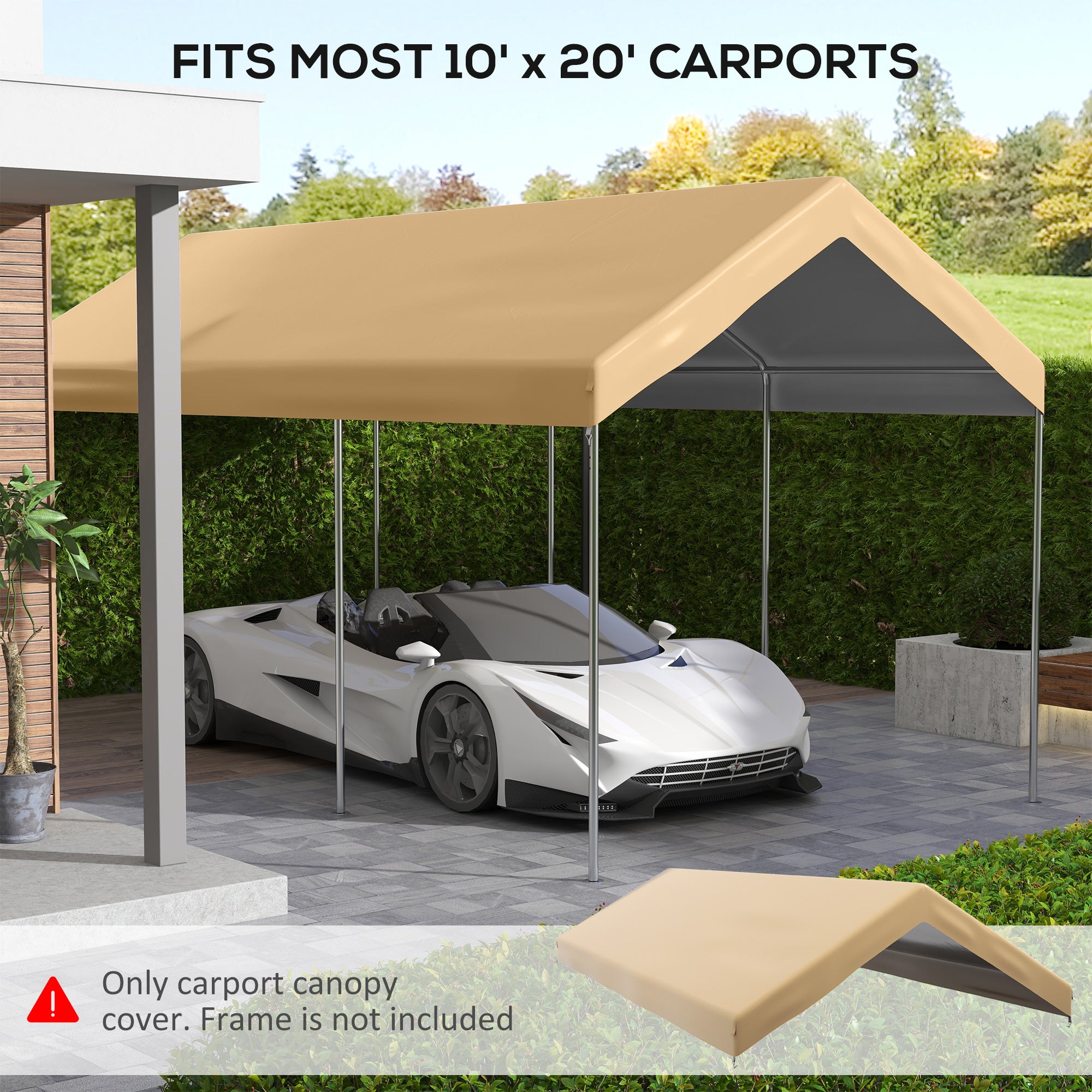 10 x 20ft Carport Replacement Canopy, UV Resistant Garage Car Cover with Ball Bungee Cords, Beige Gazebo Canopy Replacement at Gallery Canada