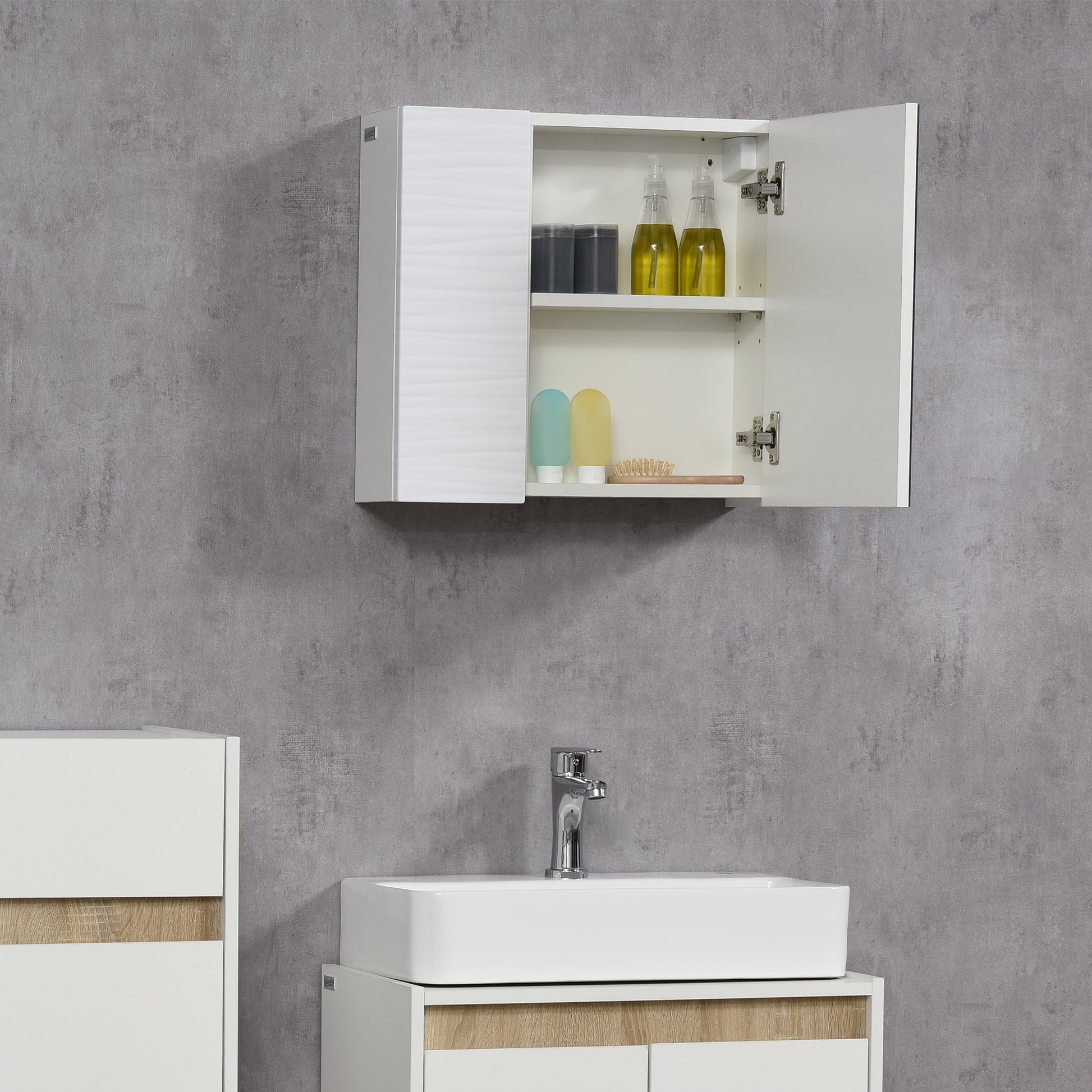 Wall Mounted Bathroom Medicine Cabinet Mirrored Cabinet with Hinged Door 2-Tier Storage and Adjustable Shelves White Mirror Medicine Cabinets   at Gallery Canada