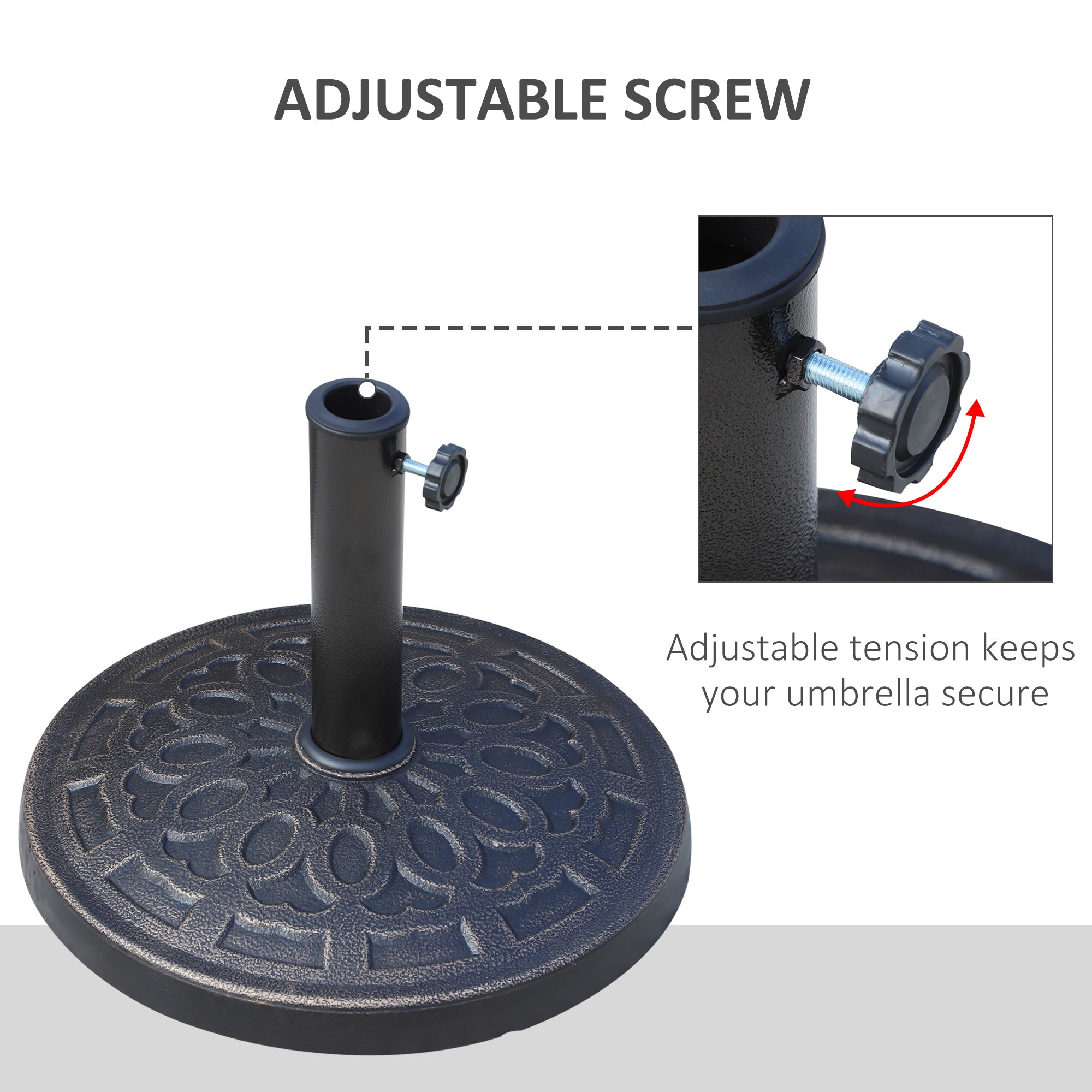 26 lbs Resin Umbrella Base Stand Round Market Parasol Holder with Beautiful Decorative Pattern, for Φ1.5