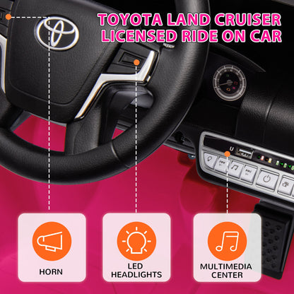 12V Toyota LAND CRUISER Licensed Kids Car w/ Remote Control, Four Wheel Spring Suspension, Soft Start, LED Light, Pink Electric Toy Cars   at Gallery Canada