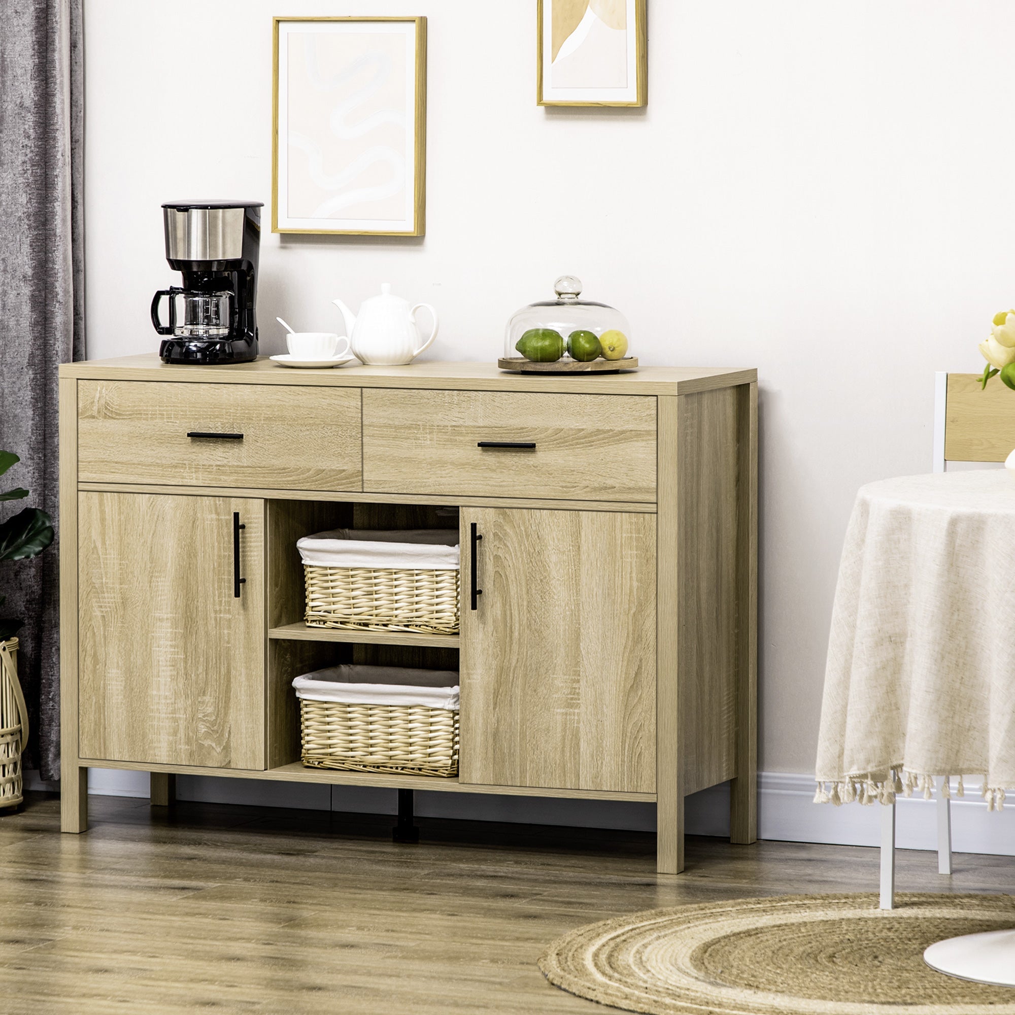 Buffet Table Sideboard and Buffet with 2 Drawers 2 Door Cupboards 2 Open Shelves for Living Room Light Grey Bar Cabinets   at Gallery Canada