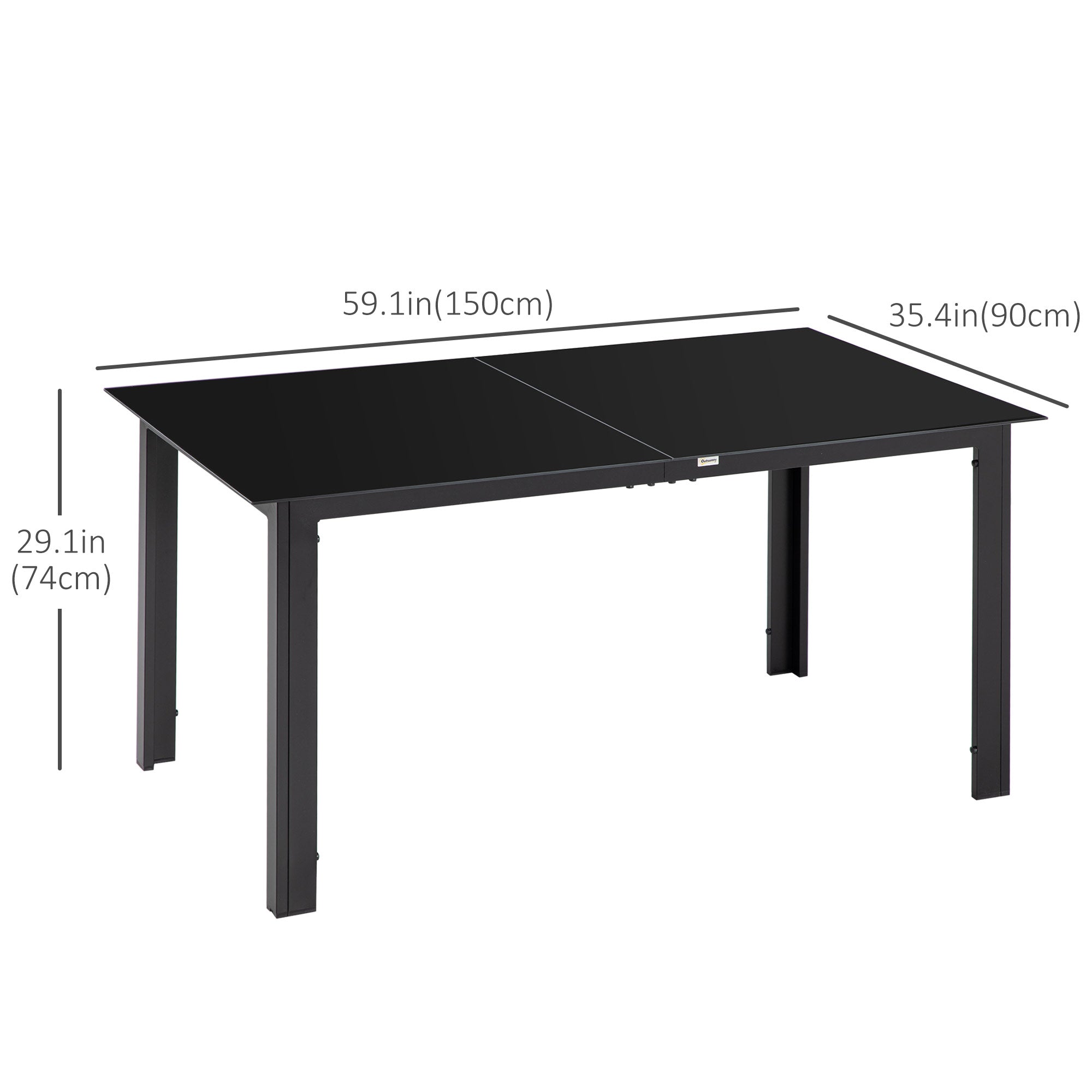 Outdoor Dining Table for 6, Aluminium Rectangular Patio Table with Tempered Glass Tabletop, Black Patio Dinning Tables   at Gallery Canada