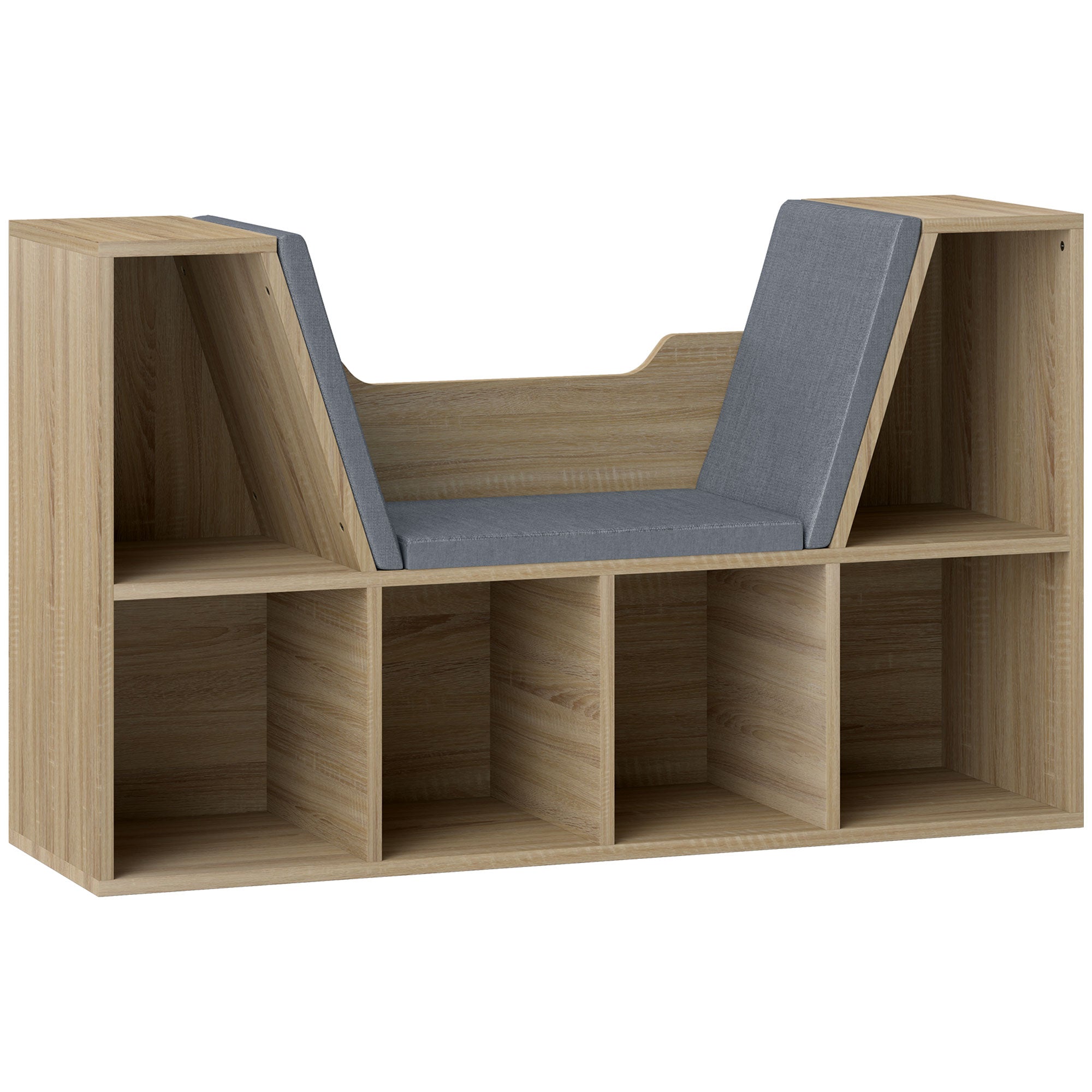 6-Cubby Bookcase with Seat Cushion, Cube Storage Shelf with Reading Nook for Home Office, Study, Oak Bookshelves & Bookcases at Gallery Canada