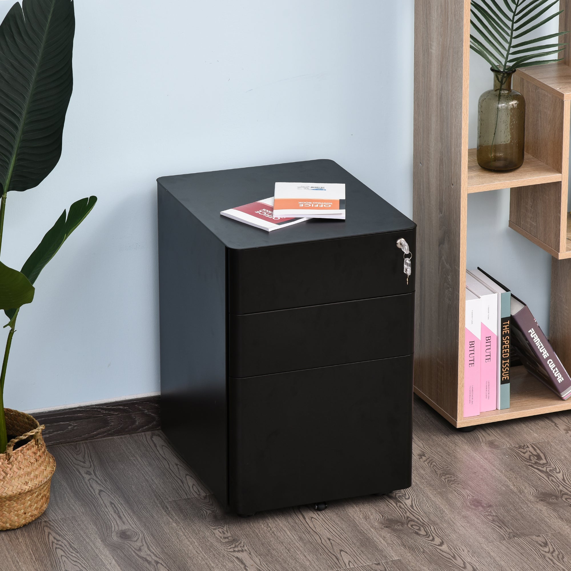 Metal Filing Cabinet 3 Drawer, Mobile Office Cabinet with Wheels for Legal, Letter, A4 File, Black Office Cabinets & Cupboards at Gallery Canada