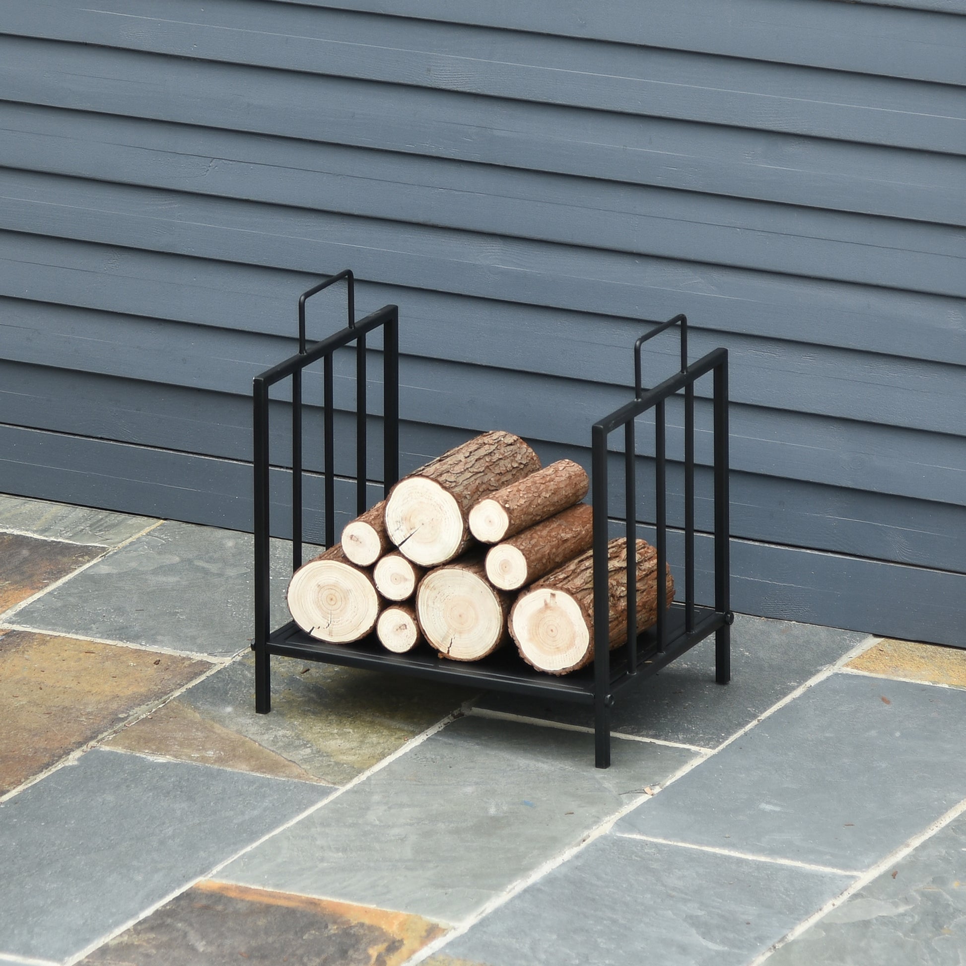 17.5" Firewood Rack Heavy-Duty Metal Wood Storage Log Holder with Side Handles, Indoor and Outdoor, Black Firewood Racks Black  at Gallery Canada