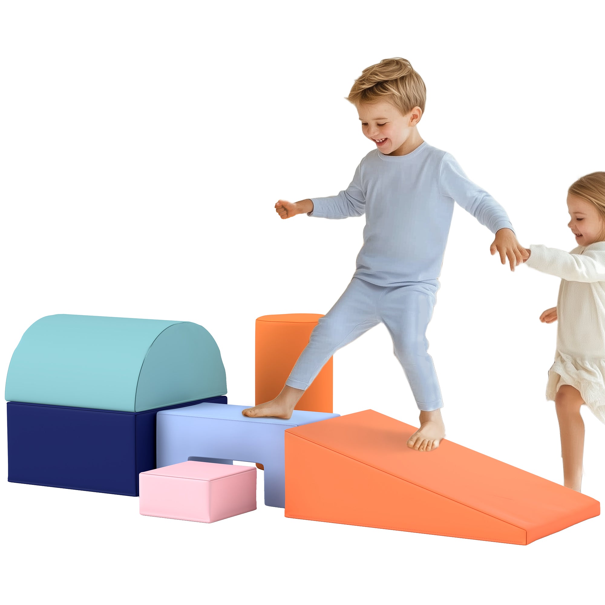 6 Piece Soft Play Equipment for Kids 6-72 Months, Orange and Blue Baby Gym & Playmats   at Gallery Canada