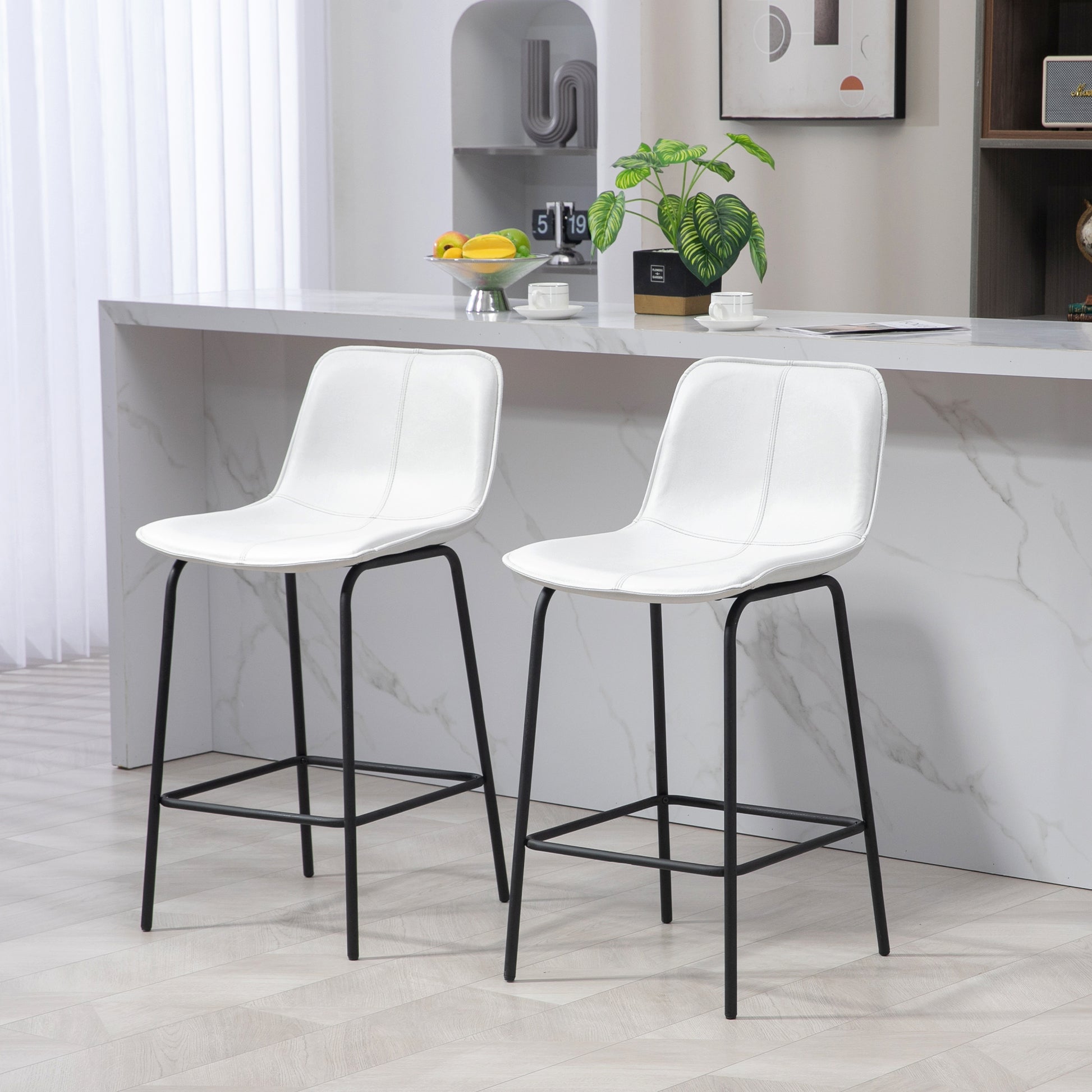 Bar Stools Set of 2, Upholstered Counter Height Bar Chairs, Kitchen Stools with Steel Legs Bar Stools   at Gallery Canada